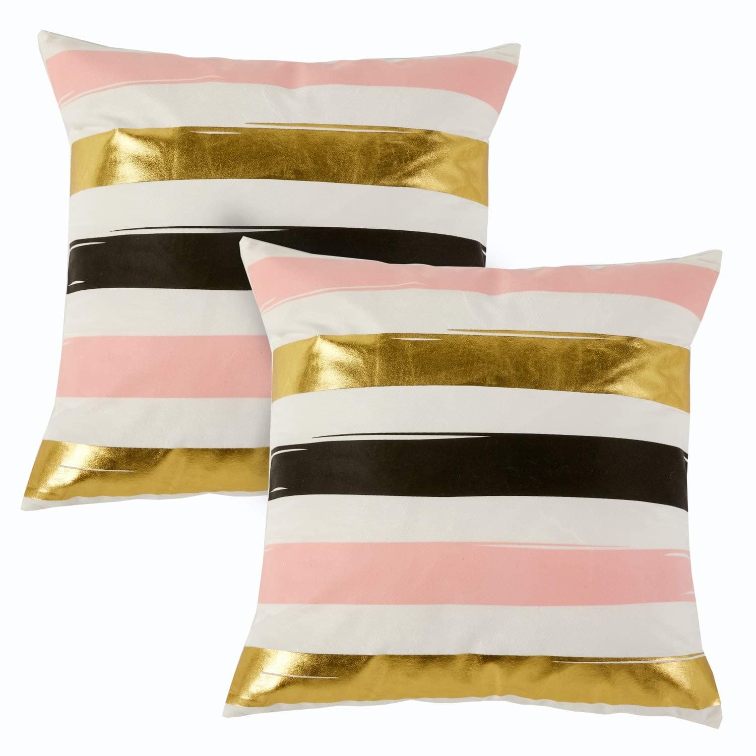 Sunday Praise Decorative Throw Pillow Cushion Cover Supersoft Velvet with Geometric Gold Print Home Décor Handmade Accent Pillow Cases for Couch/Sofa/Bed/Bench,18"x18"(2 Pieces,Stripe)
