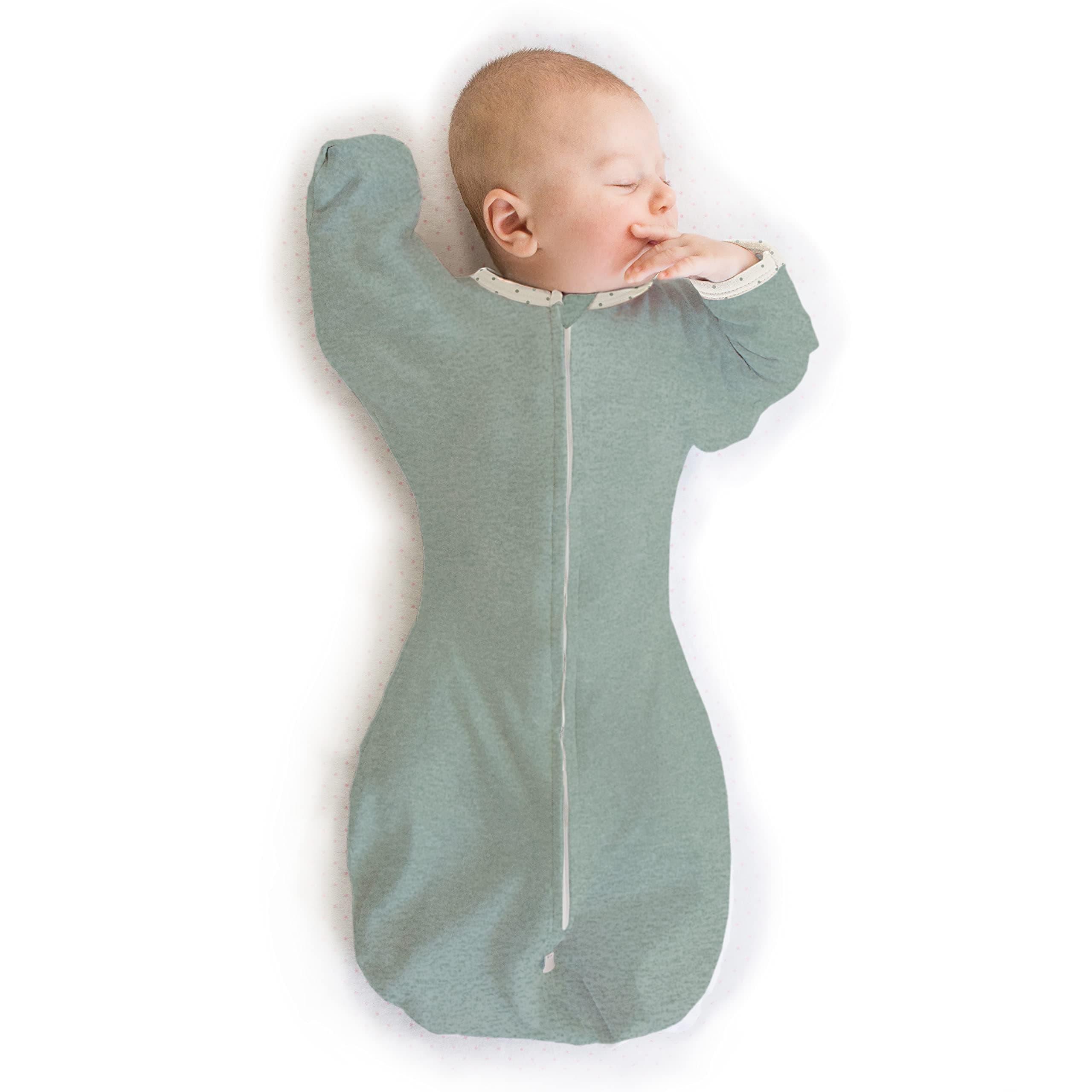 Transitional Swaddle Sack, Arms Up Half-Length Sleeves & Mitten Cuffs, Swaddle for Newborn Transition to Baby Sleep Sack Wearable Blanket, Small, 0-3 Month, 6-14 lb, Heathered Jadeite