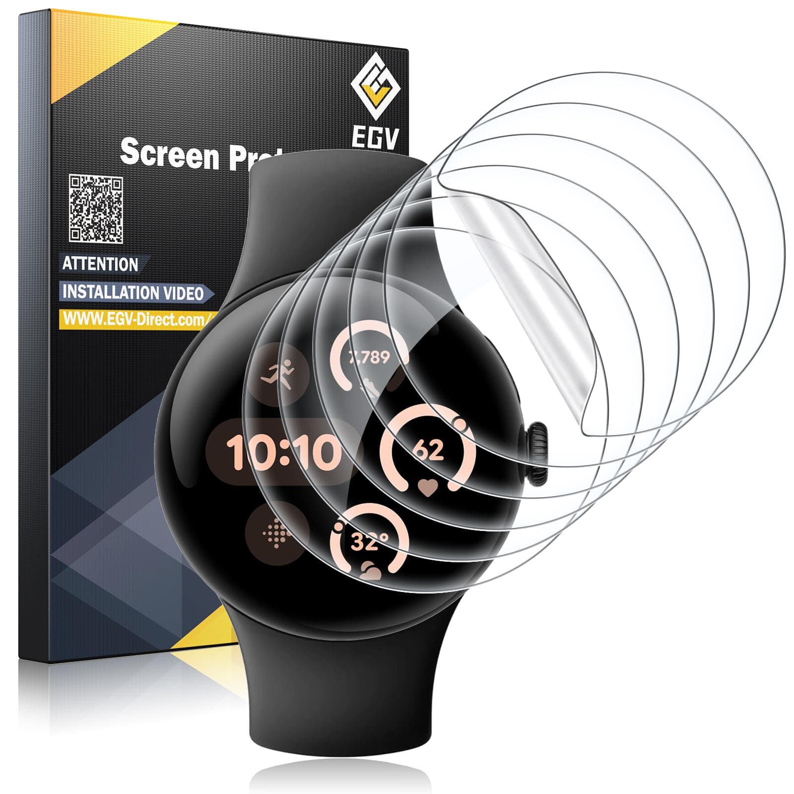 EGV 6 Pack for Google Pixel Watch 45mm Screen Protector, Pixel Watch 4/3 Screen Protector [Upgrade Flexible Film] Self-Healing, Anti-Scratch, [Non-Bubbles] Soft HD TPU