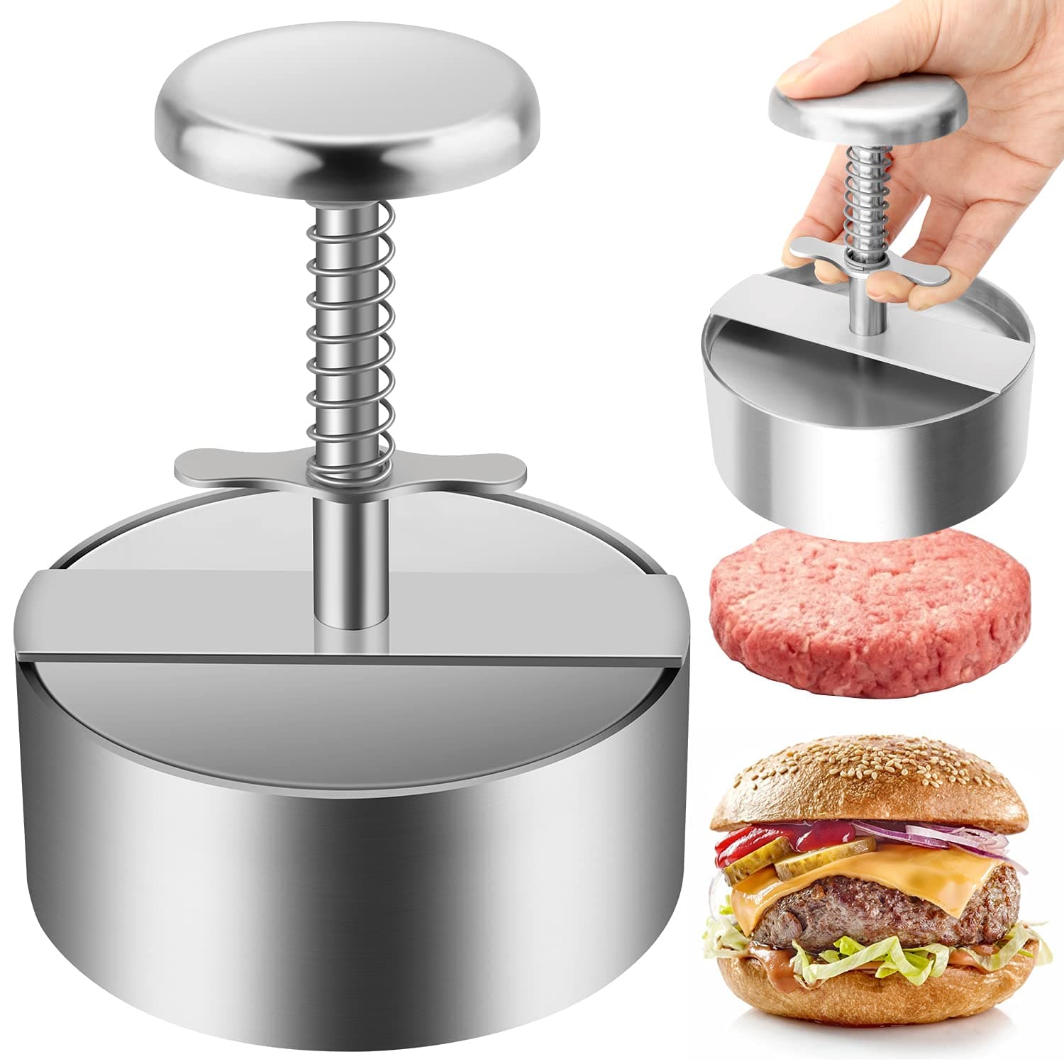 – Burger Press, Stainless Steel Adjustable Hamburger Patty Maker, Non Stick Patty Making molds are Suitable for Beef, Vegetables, Burgers and Cooking,BPA Free - Ideal for BBQ, Silver