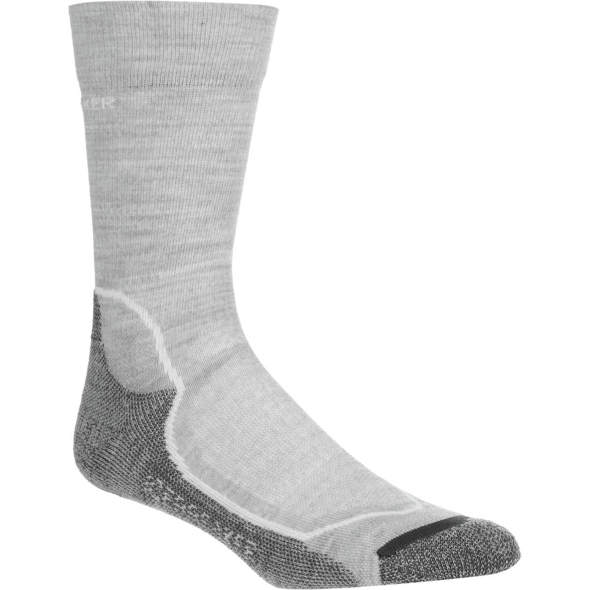ICEKQ|#Icebreaker Women Hike+ Light Crew Socks - Blizzard Hthr/White/Oil, M