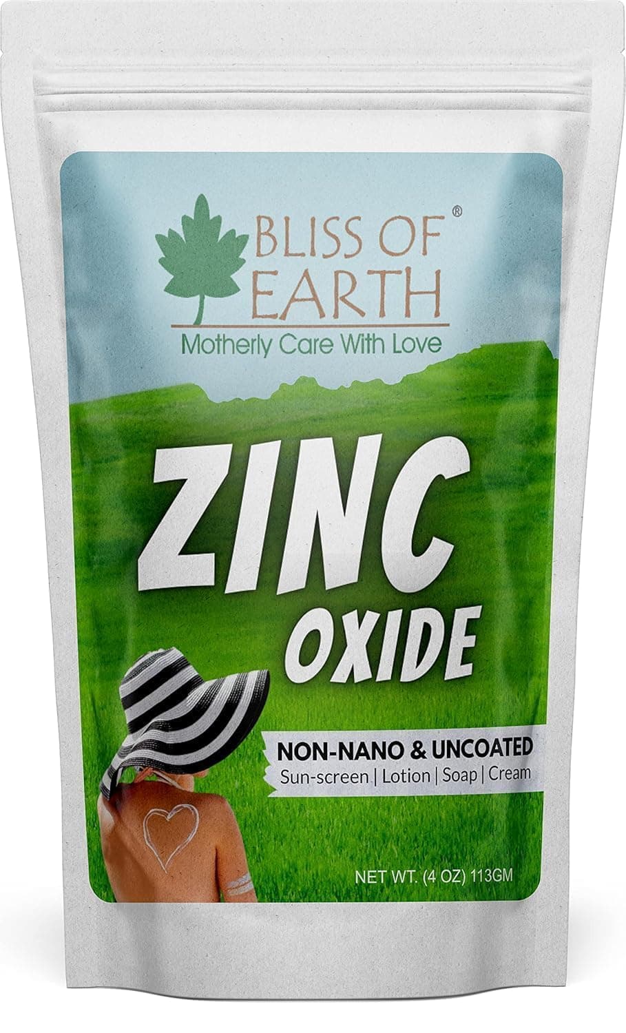 Bliss of Earth 113gm Zinc Oxide Powder NON Nano & Uncoated for Cosmetic & DIY Products Sunscream, Soap, Lotion