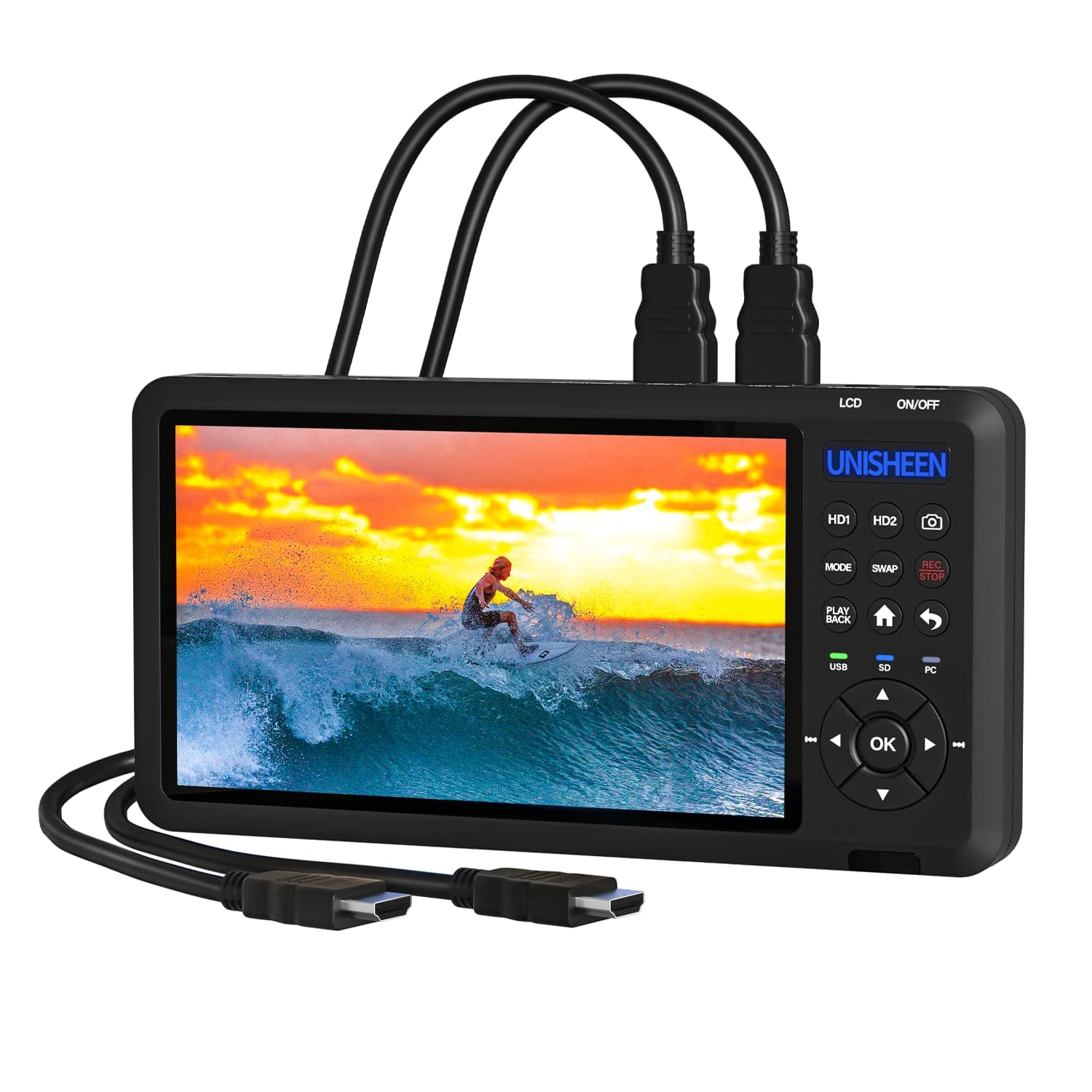 UR500 HD Video Capture Box, 2 Channel HDMI Picture-in-Picture Video Recorder with Screen 7 inches MP4 Support SD Card U Disk Storage 1080p 60 FPS