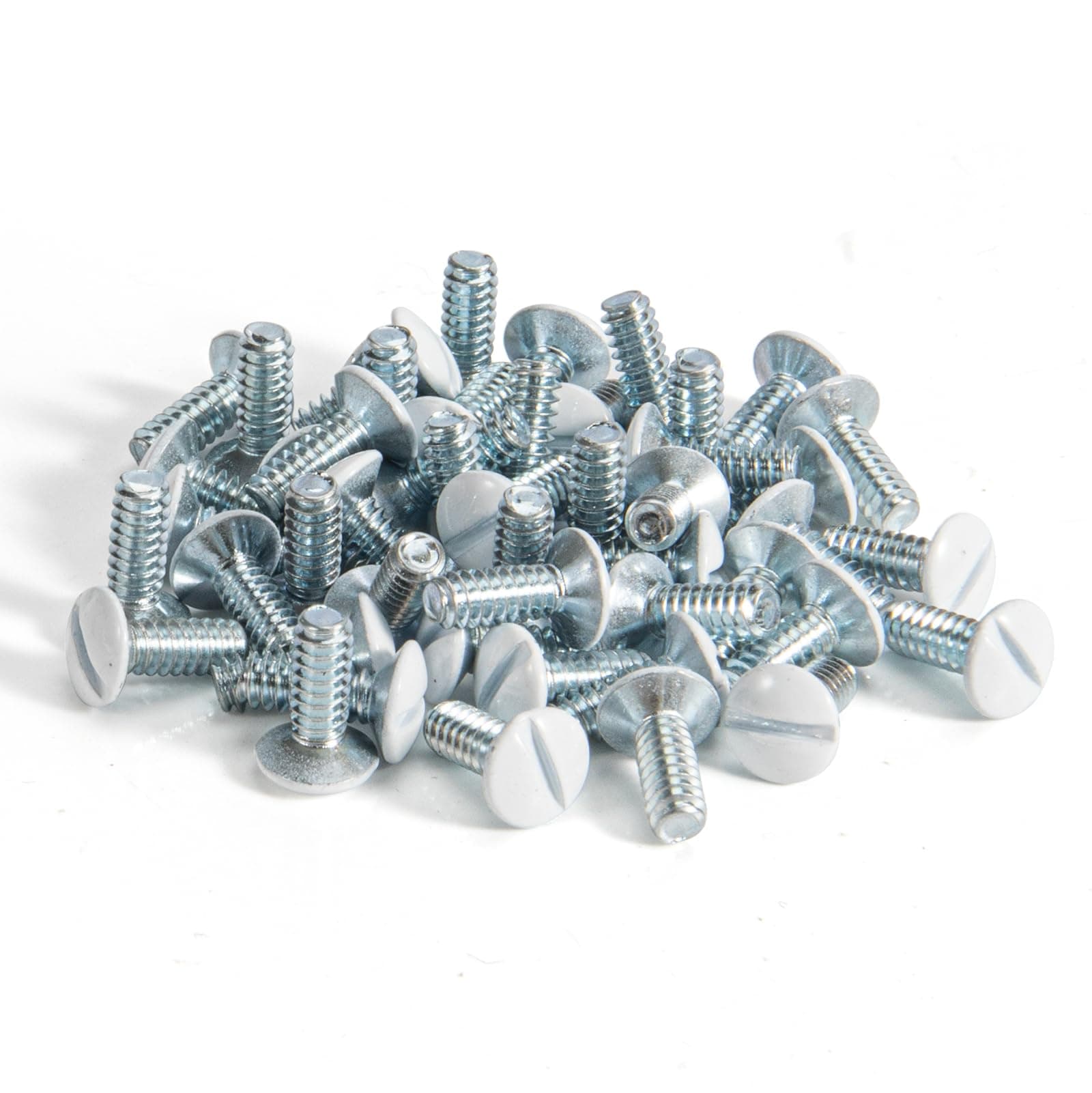 3/8" Long 6-32 Thread, Oval Head Milled Slot Replacement Wall Plate Screws, 50 Pack, White