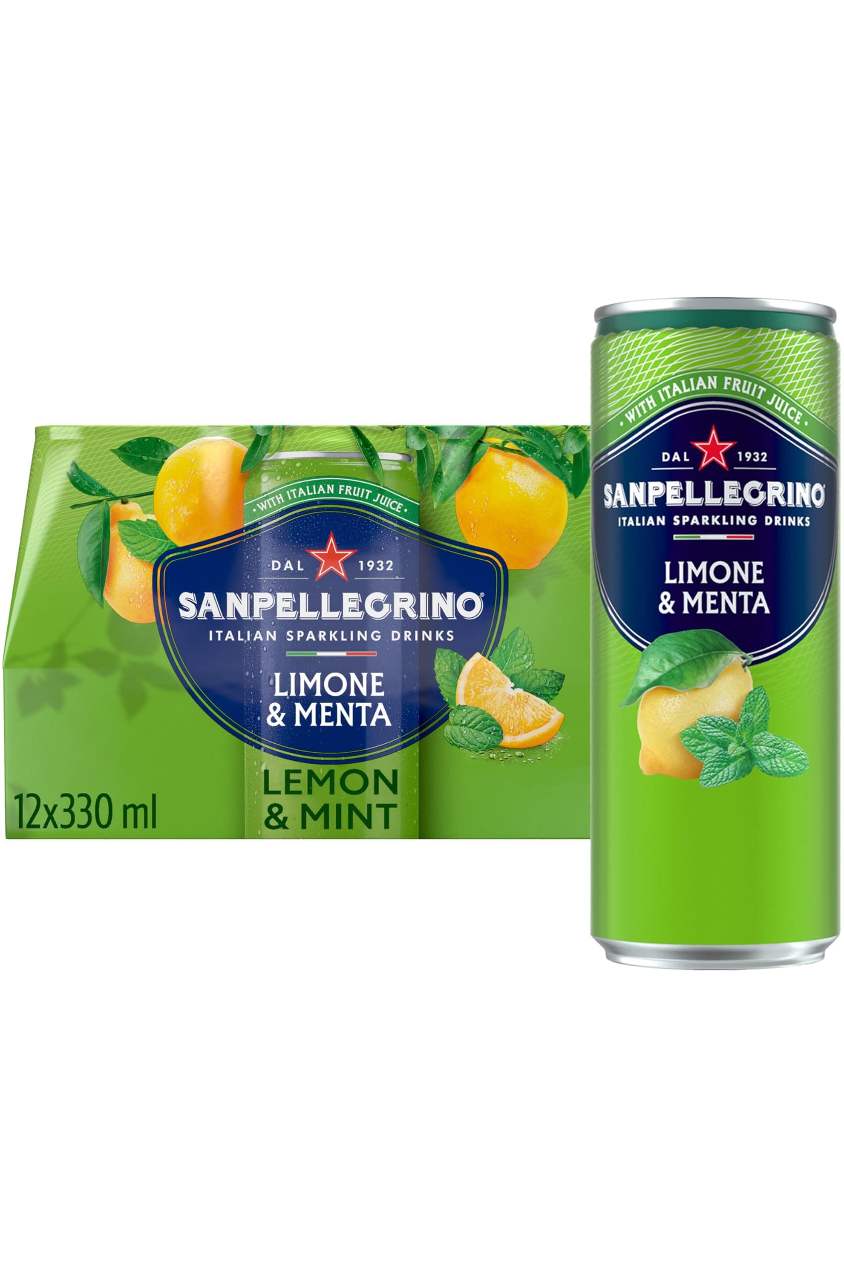 Italian Sparkling Drinks Tastefully Light Sparkling Lemon & Mint Canned Soft Drink 12 x 330ml, 74 kCals per Can