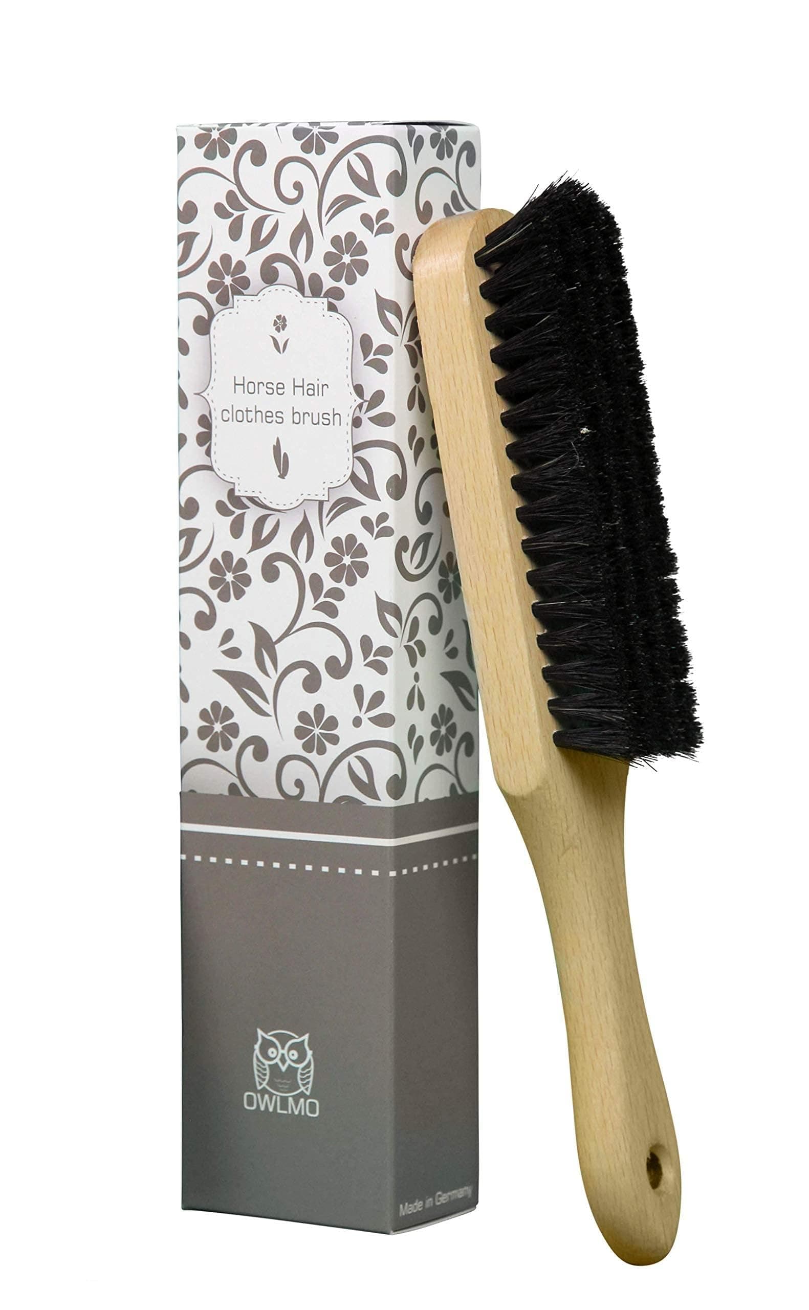 Practical Horse Hair Clothes Brush with Handle | Hanger Hole | Beech Wood with Clear Protective Lacquer | 25 x 4 cm | Ecologically-Friendly Packaging