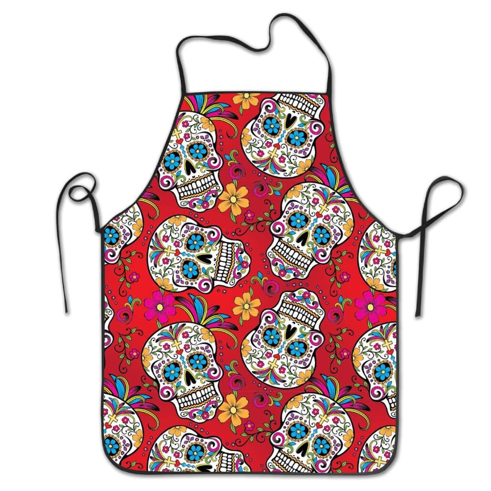 Manygoyo Funny Apron Chef Kitchen Cooking Apron Bib Sugar Skull Cross Flower Grilling Comfortable
