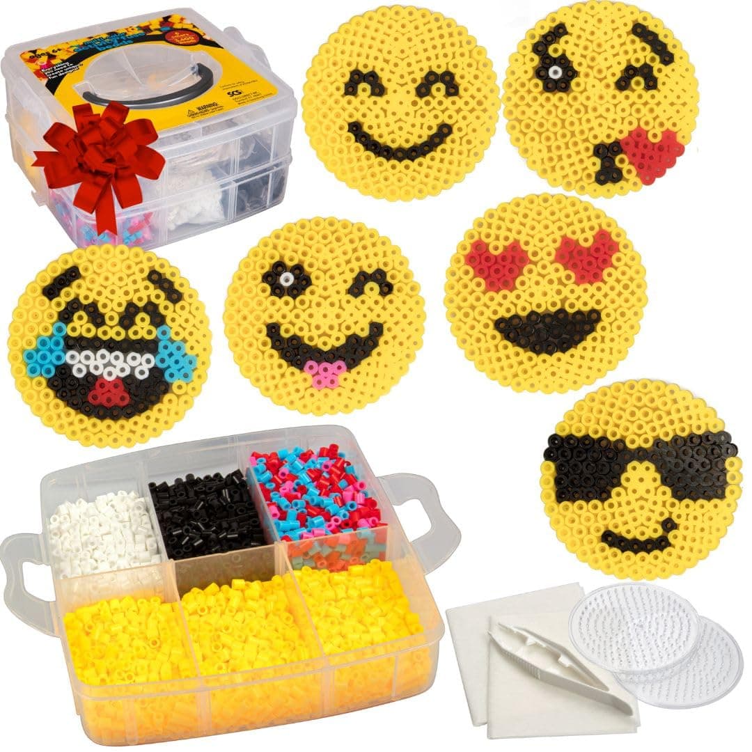 Fuse Beads Super Value Kit- 3600 Beads- Emoji Smiley Faces- Includes 6 Colors, Peg Boards, Tweezers, Ironing Paper & Templates- DIY Arts & Crafts Set for Kids Holiday Gift-Officially Licensed by Emoji