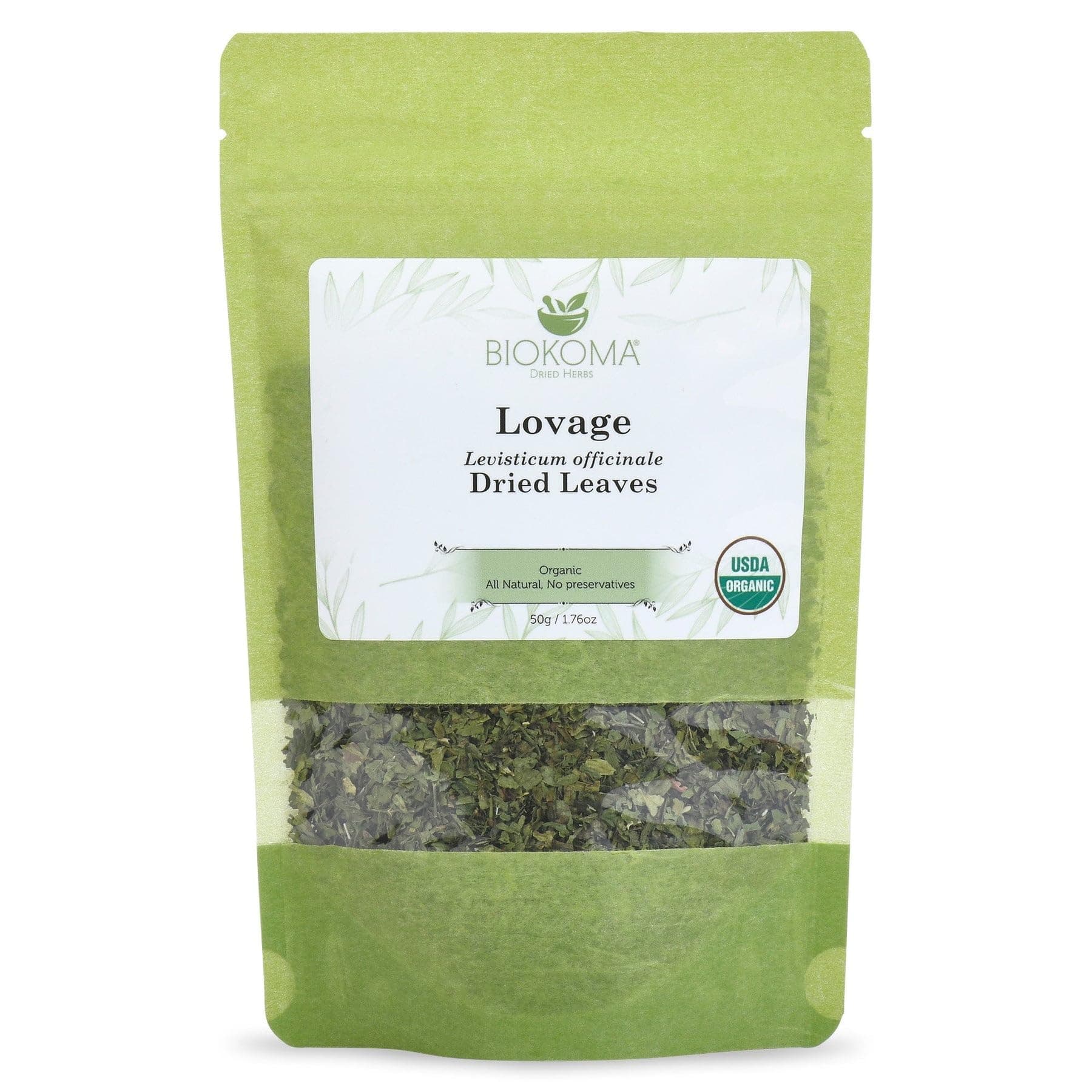 Biokoma Pure and Organic Lovage Dried Leaves 50g (1.76oz) In Resealable Moisture Proof Pouch