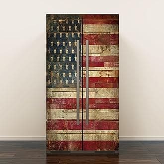 Self Adhesive Vinyl Refrigerator Wrap Set Flag Grunge Wall Door Mural Removable Fridge Sticker Peel and Stick Decal Rustic Kitchen Decor, Style 9