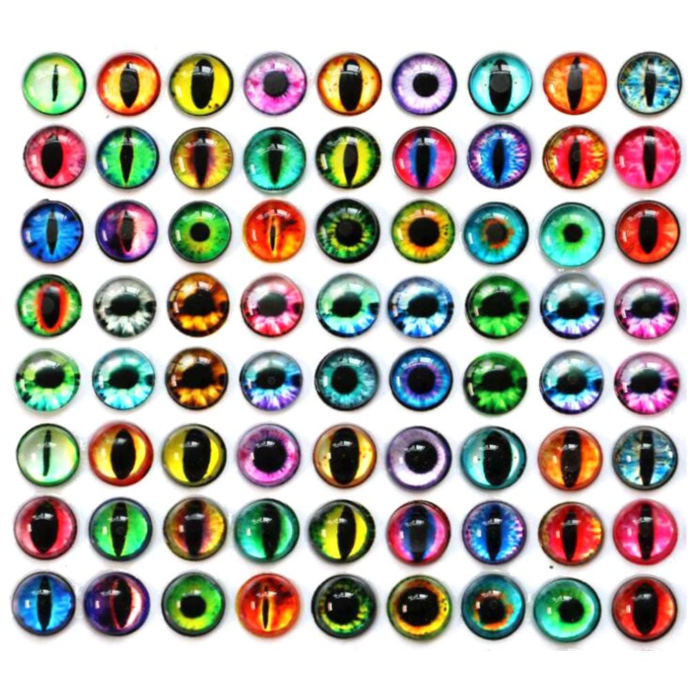 80pcs Mixed 12mm Dragon Eyes Round Time Gem Cover Glass Cabochon Dome for DIY Pendant Settings and Making Toy Doll Eyes
