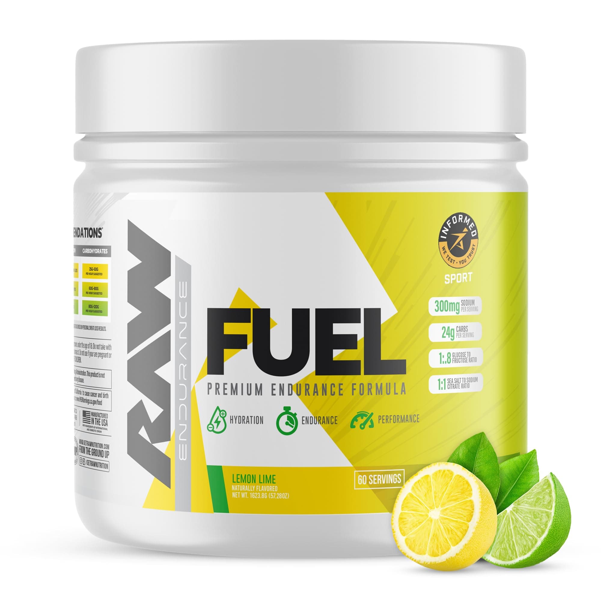 Fuel, Premium Endurance Supplement Powder, Lemon Lime (60 Servings) - Peak Performance, Hydration & Stamina During Workouts, Training or Competition - 24g of Carbohydrates & 300mg of Sodium