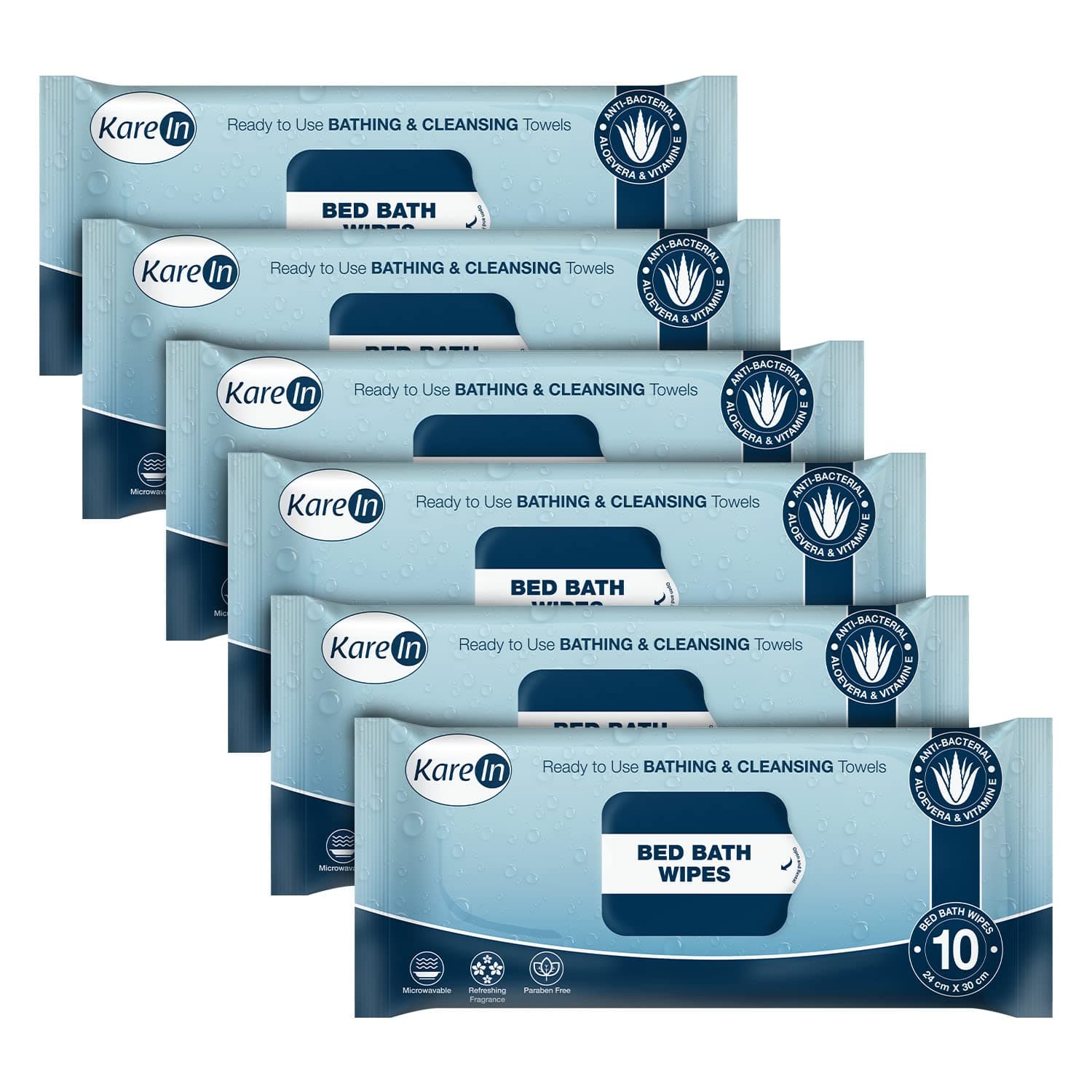 KareIn Adult Wet Wipes, 60 Wipes, Pack of 6, Anti Bacterial, Ready To Use Cleansing Towels, Refreshing Sponge Bath Towel, For Men & Women