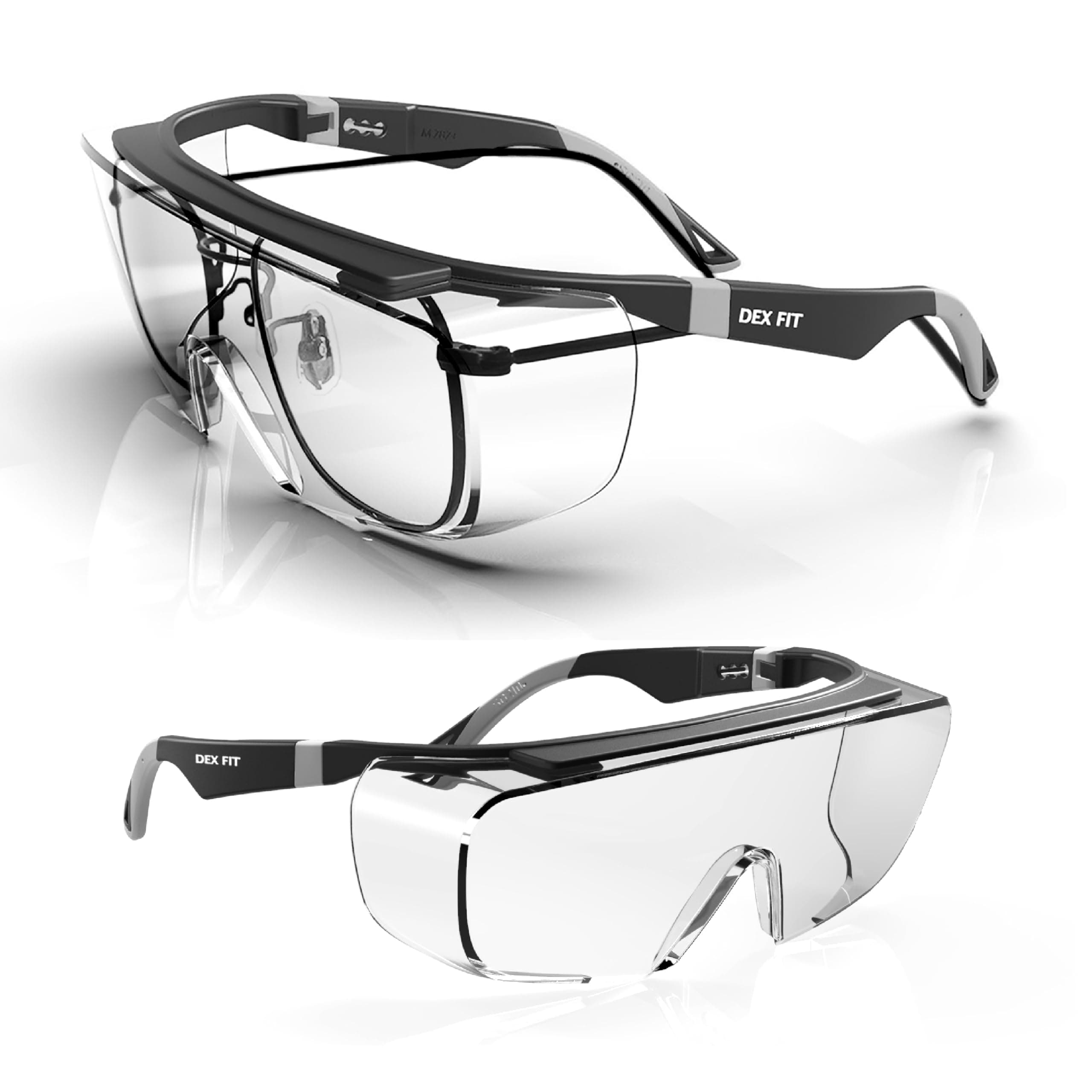 Safety Work Over Glasses SG210 OTG; Z87 Eye Protection for Men & Women, Fog & Scratch Resistant, Adjustable, UV Block (Black & Grey Frame, Clear Lens)