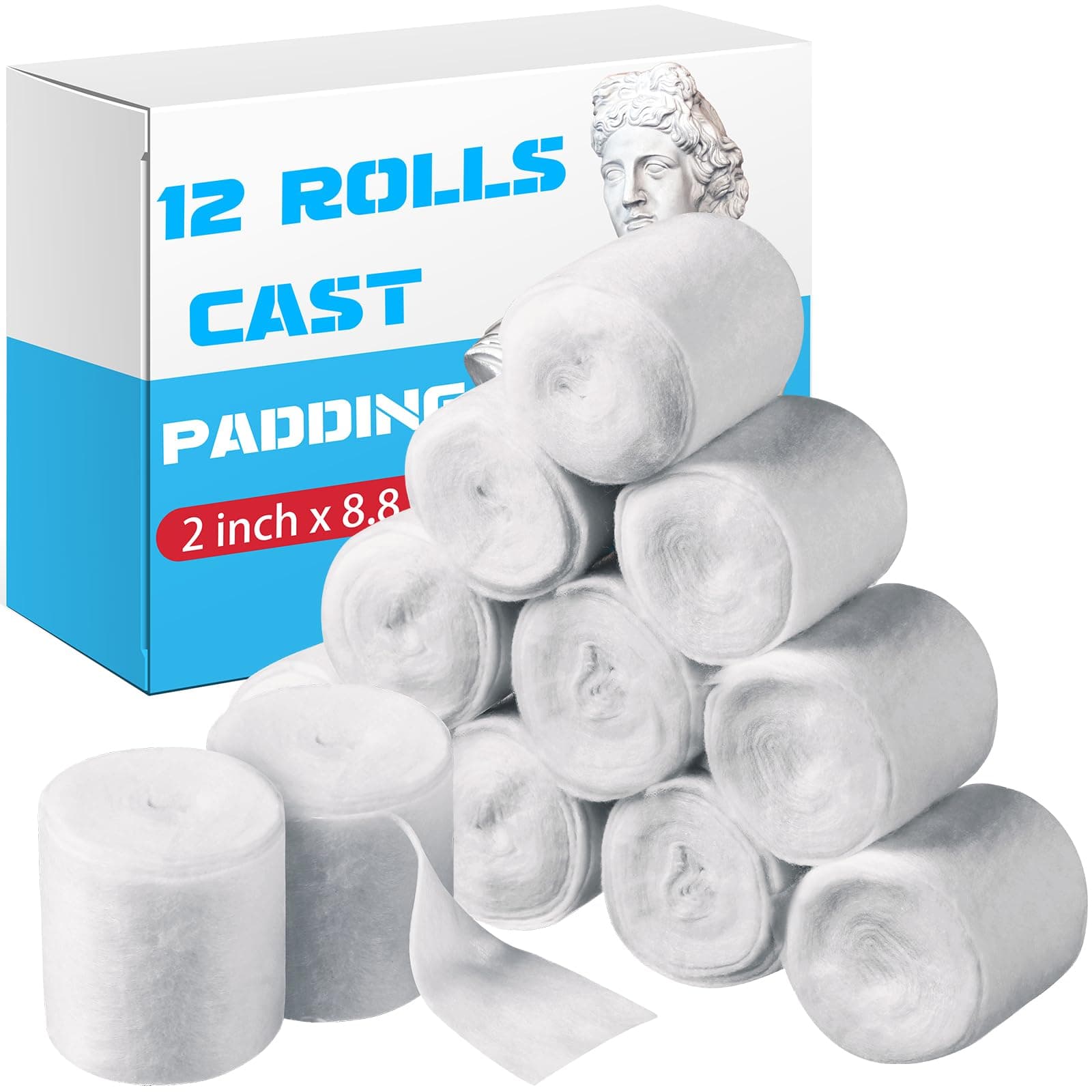 Nuanchu 12 Rolls Medical Cotton Cast Padding Roll Individual Pack Soft Plaster Cloth Gauze Roll Undercast Padding Wrap Bandage for Halloween Bandage Art Body Casts Mask Making Craft(2 Inch X 8.8 ft)