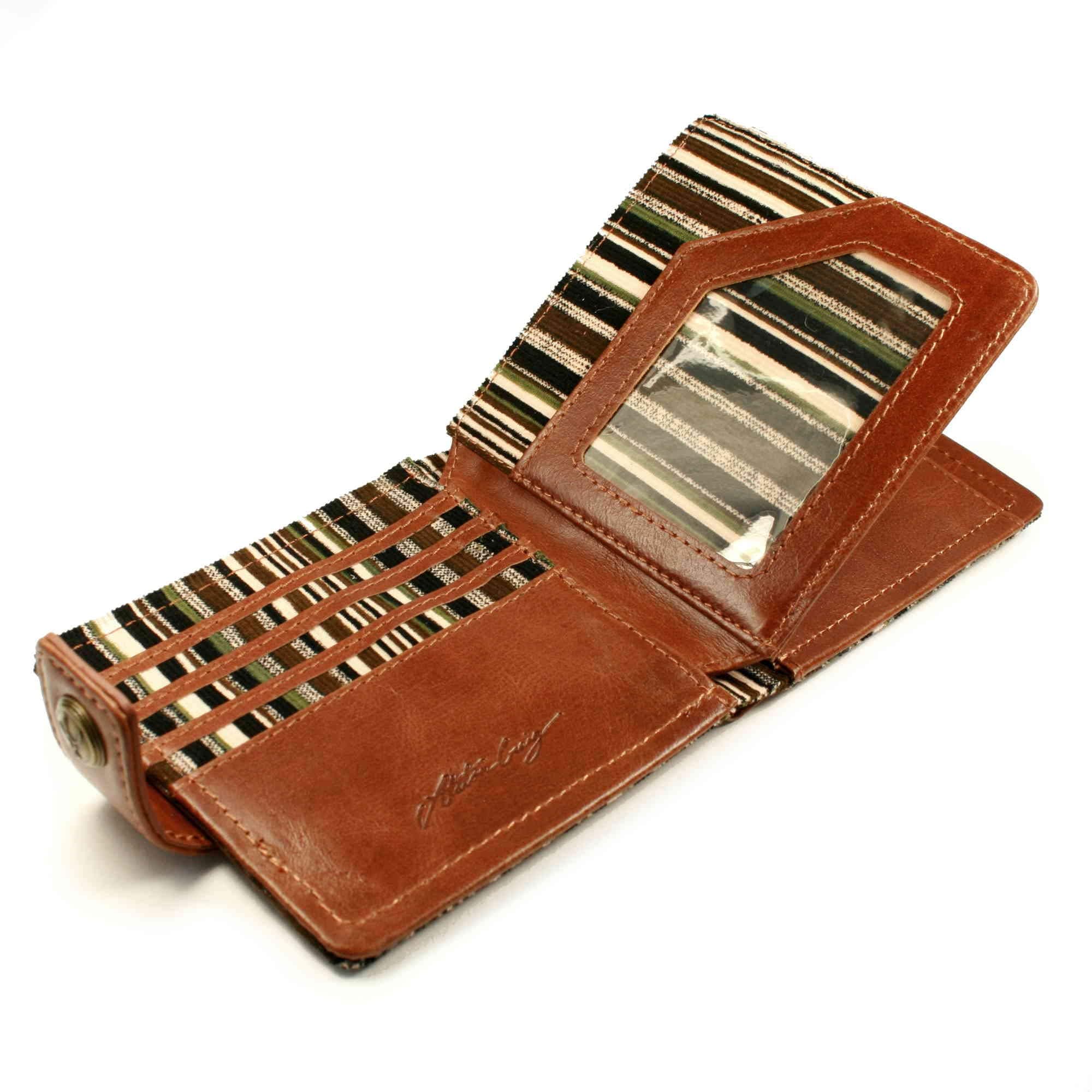 Alston Craig Genuine Vintage Leather RFID Blocking / NFC ID Mens Tec wallet - (Olive Stripe) - Brown