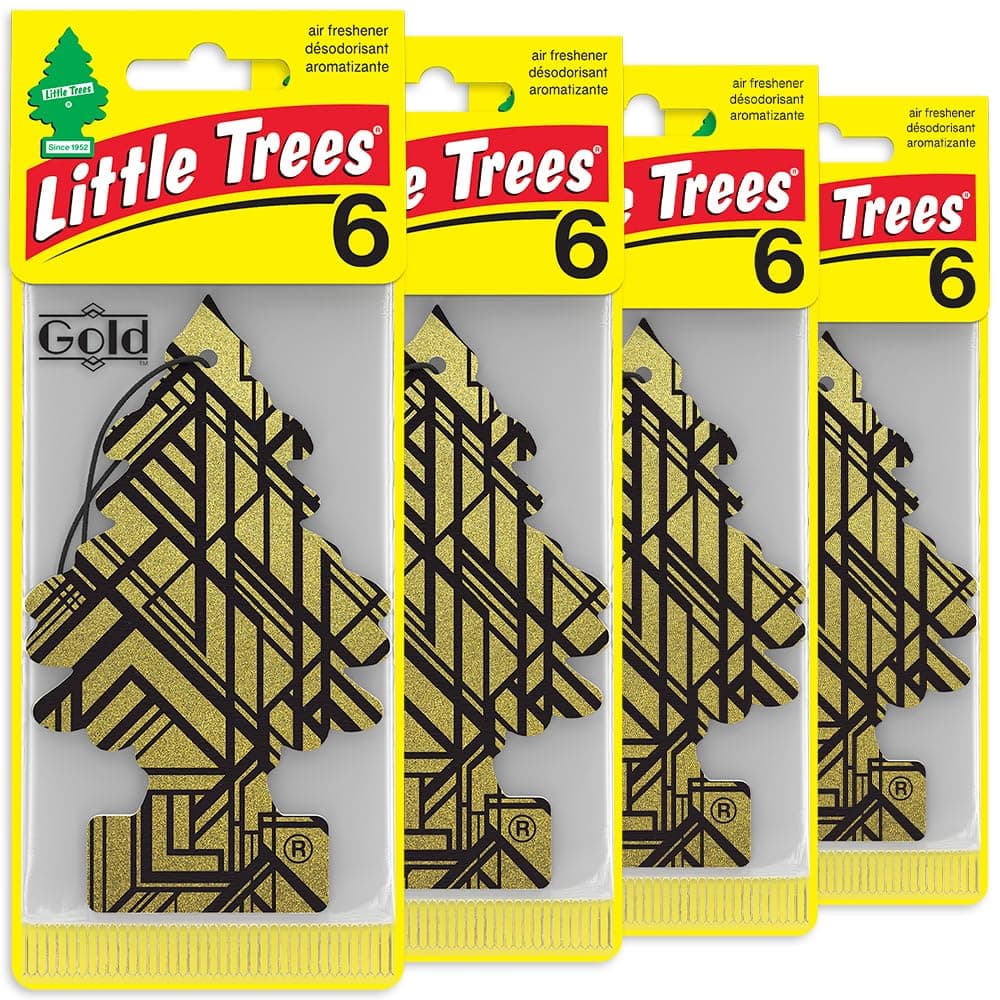 LITTLE TREES Air Fresheners Car Air Freshener. Hanging Tree Provides Long Lasting Scent for Auto or Home. Gold, 24 Air Fresheners
