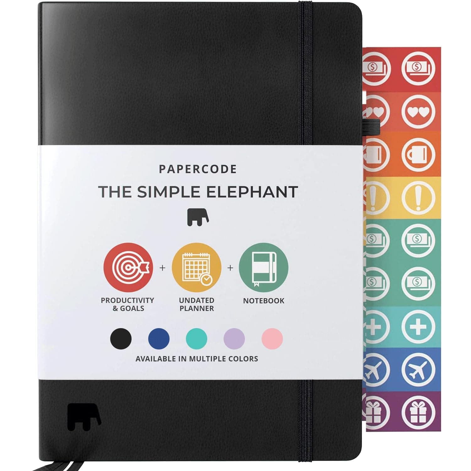 Papercode Daily Planner 2023 - Simple Elephant Undated Daily, Weekly, and Monthly Calendar Planner for Productivity & Goal Setting, Black