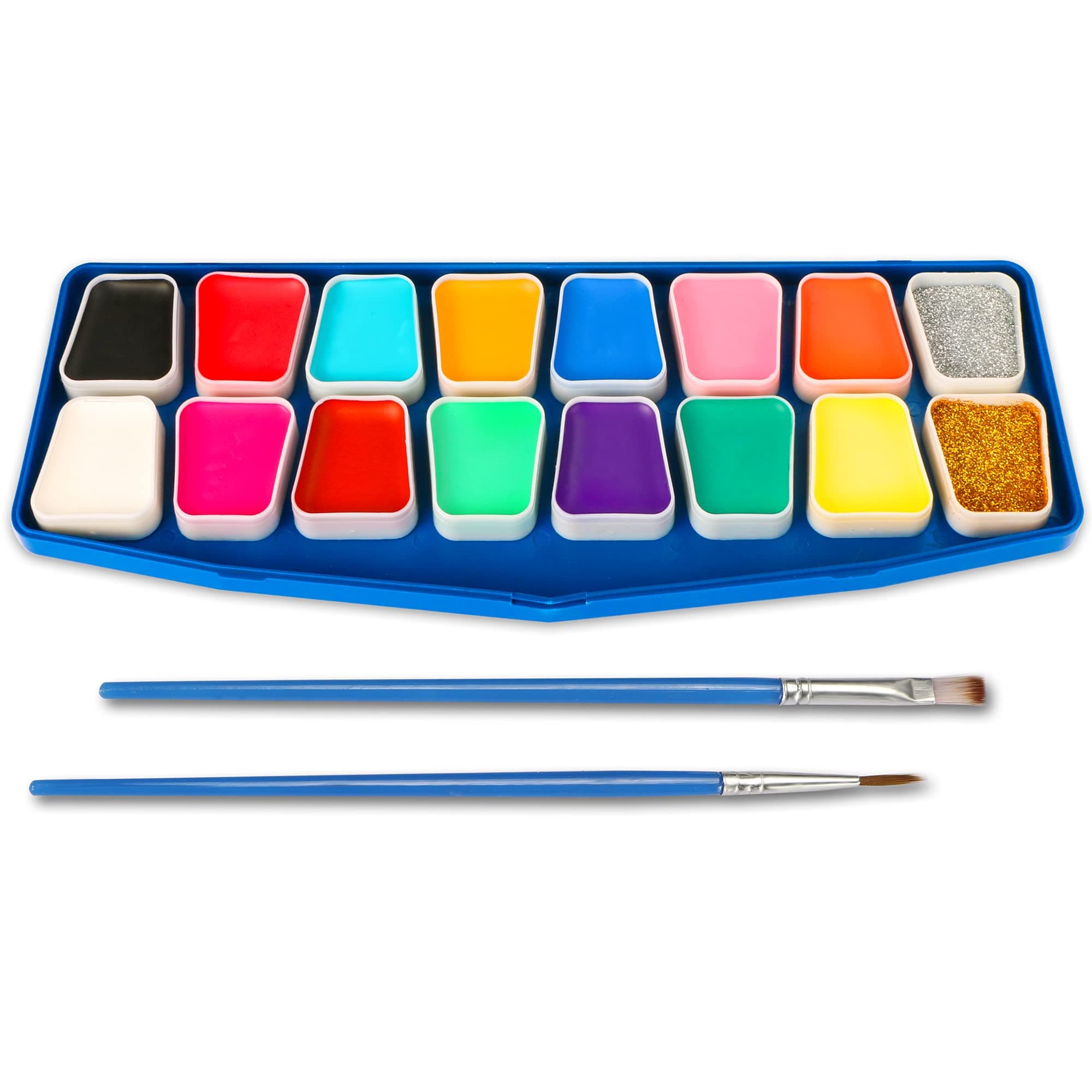 HENMI Face Paint Set,14 colors, 2 Glitters, 60 Tattoo Stencils, 2 brushes, Body Paint Kit Non-toxic Safety for Kid Makeup,Cosplay-Easter/Christmas/Helloween/Parties