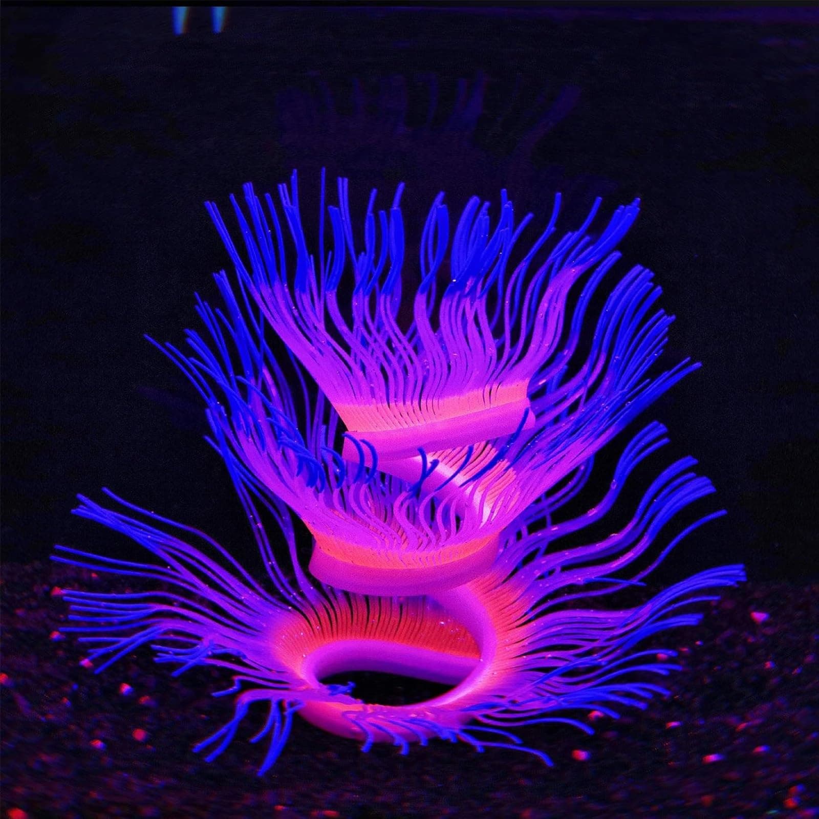 THE WHITE SHOP Blue Free-Form Sea Anemone Corals,Soft Silica Gel Moves Naturally with Water Flow, Aquarium Decorations Glow in The Dark, Glowing Coral Ornaments for Fish Tank Decorations