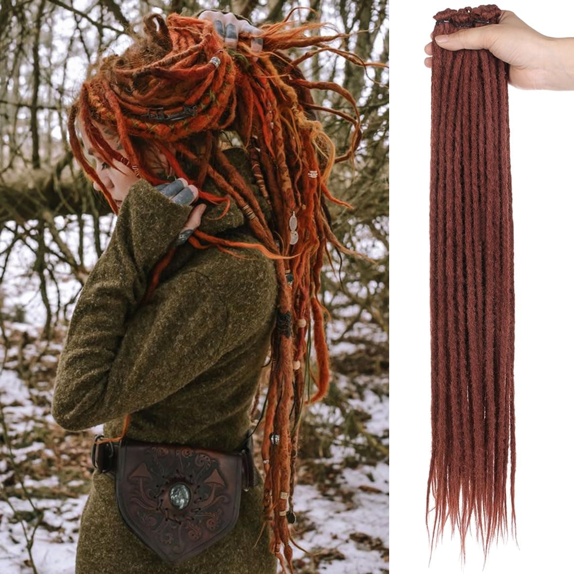 Leeven 24 Inch Copper Red Dreadlock Extension 20 Strands Synthetic Handmade Auburn Crochet Dread Locs 0.6 Width Dreads Extensions Hippie Single Ended Dreadlock /350#