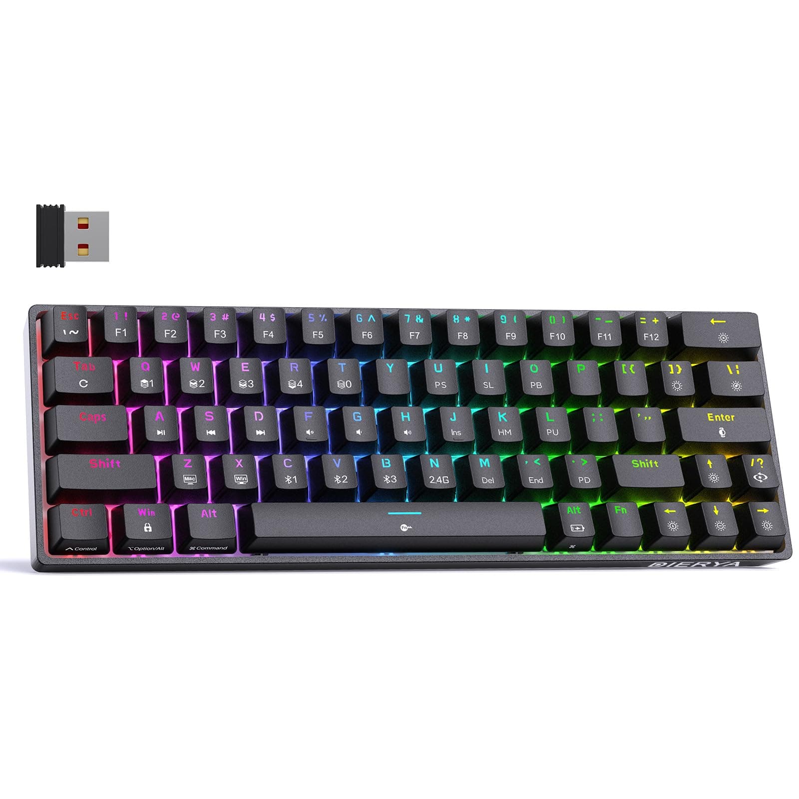 DK63 60% Wireless Mechanical Gaming Keyboard | Bluetooth/2.4G/Wired Keyboard | RGB Backlit Compact 63 Keys Mini Office Keyboard | with Blue Switch | for Windows Laptop PC Gamer Typist-Black