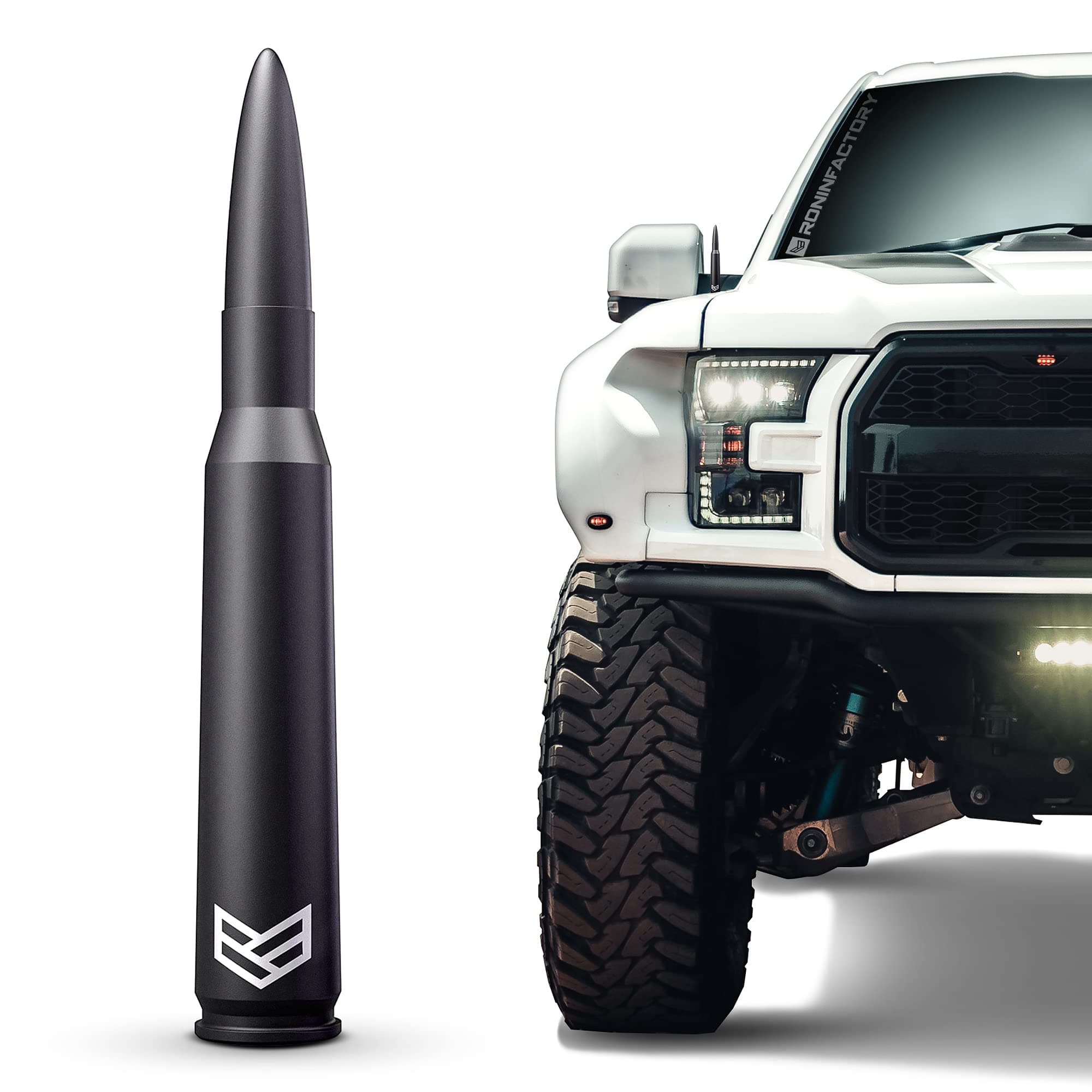 Ronin Factory 50 Cal Bullet Antenna for Ford F150 F250 F350 Super Duty Ford Raptor Ford Bronco Accessories Truck Ford F-150 Accessories & Dodge RAM 1500 Anti Theft Short Replacement Antenna
