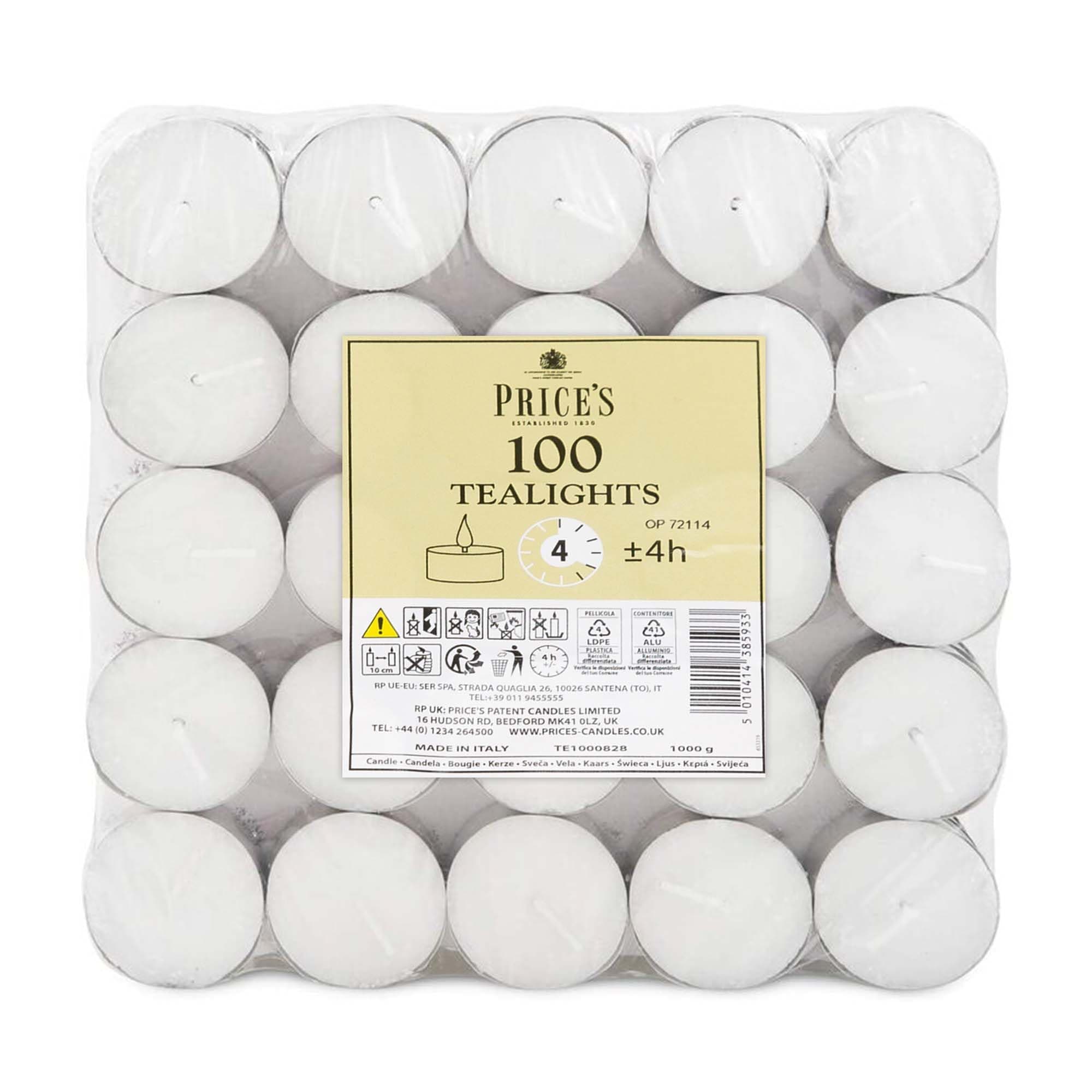 Price's Tea Lights 100 Pack - Unscented Long Burning Tealight Candles for Home, Events & Aromatherapy - Clean & Smokeless Burn - Ideal for Weddings, Lanterns & Everyday Use