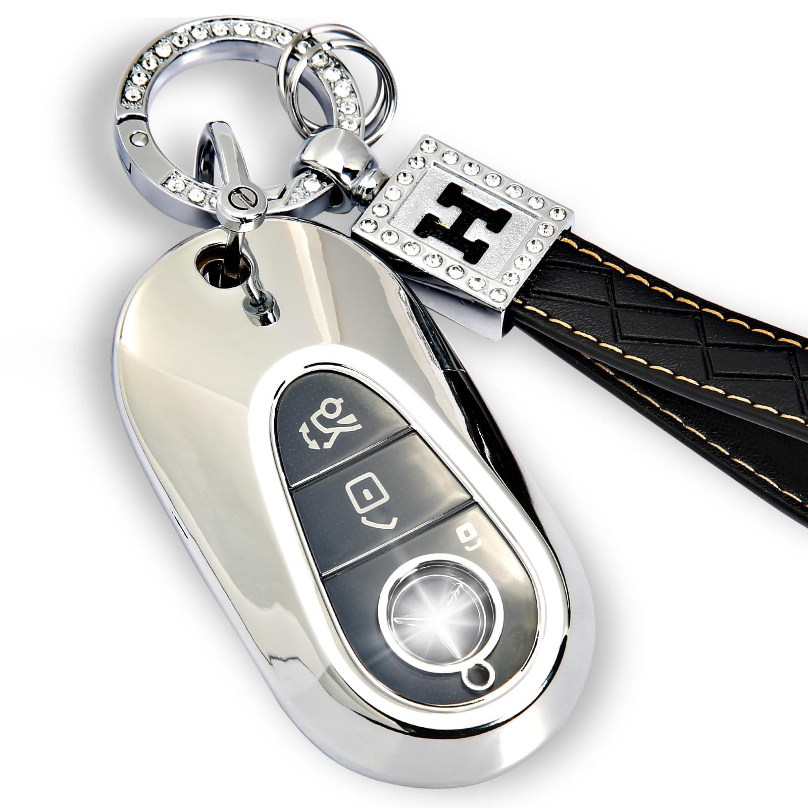 for Mercedes Benz Key fob Cover Keychain Case Key Shell2020-2024 S-Class G-Class E-Class EQE EQS Accessories, Silver-for Benzc