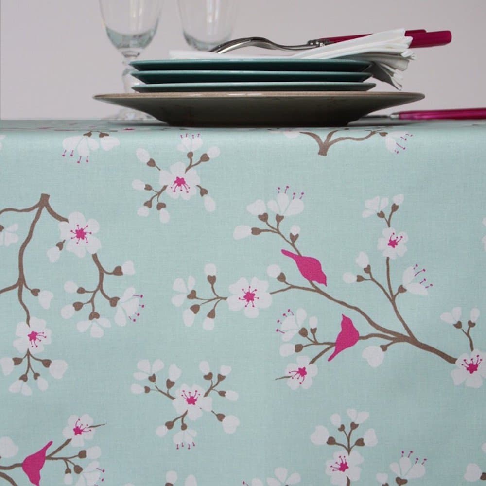 Fleur de soleil Tablecloth, Fabric, Bleu/Rose/Blanc, 160x160x0.2 cm