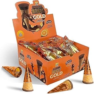 Pure Temptation® Gold Chocoblast - Orange Chocolate Flavoured Waffle Cone - Premium Chocolates for Kids Gift Pack -1 x 30 pcs - Birthday Chocolate Gift Box for Girls & Boys (Orange)