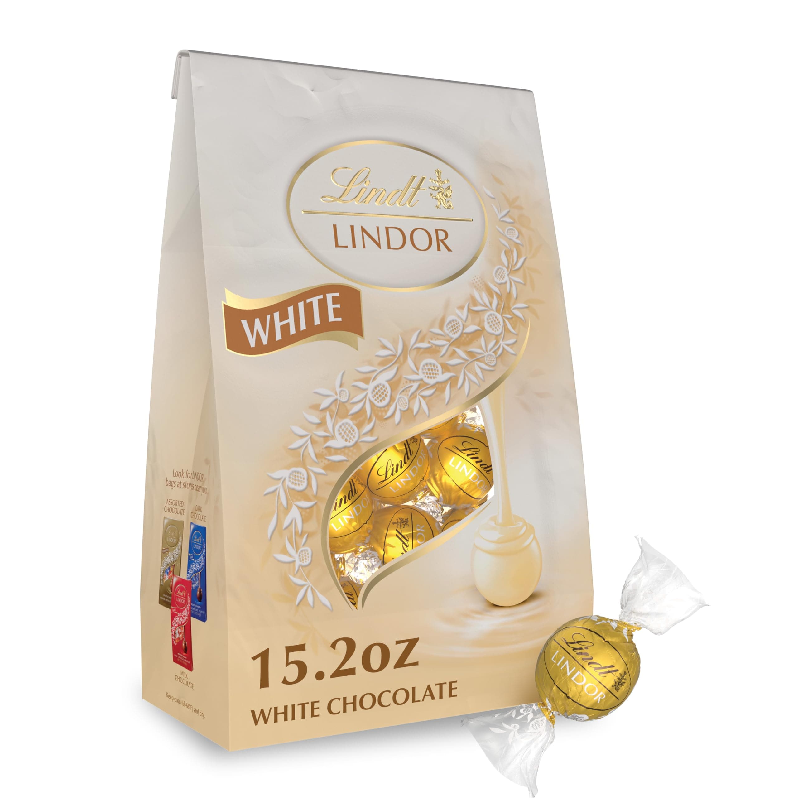 Lindt LINDOR White Chocolate Candy Truffles, White Chocolate Candy with Smooth, Melting Truffle Center, 15.2 oz. Bag