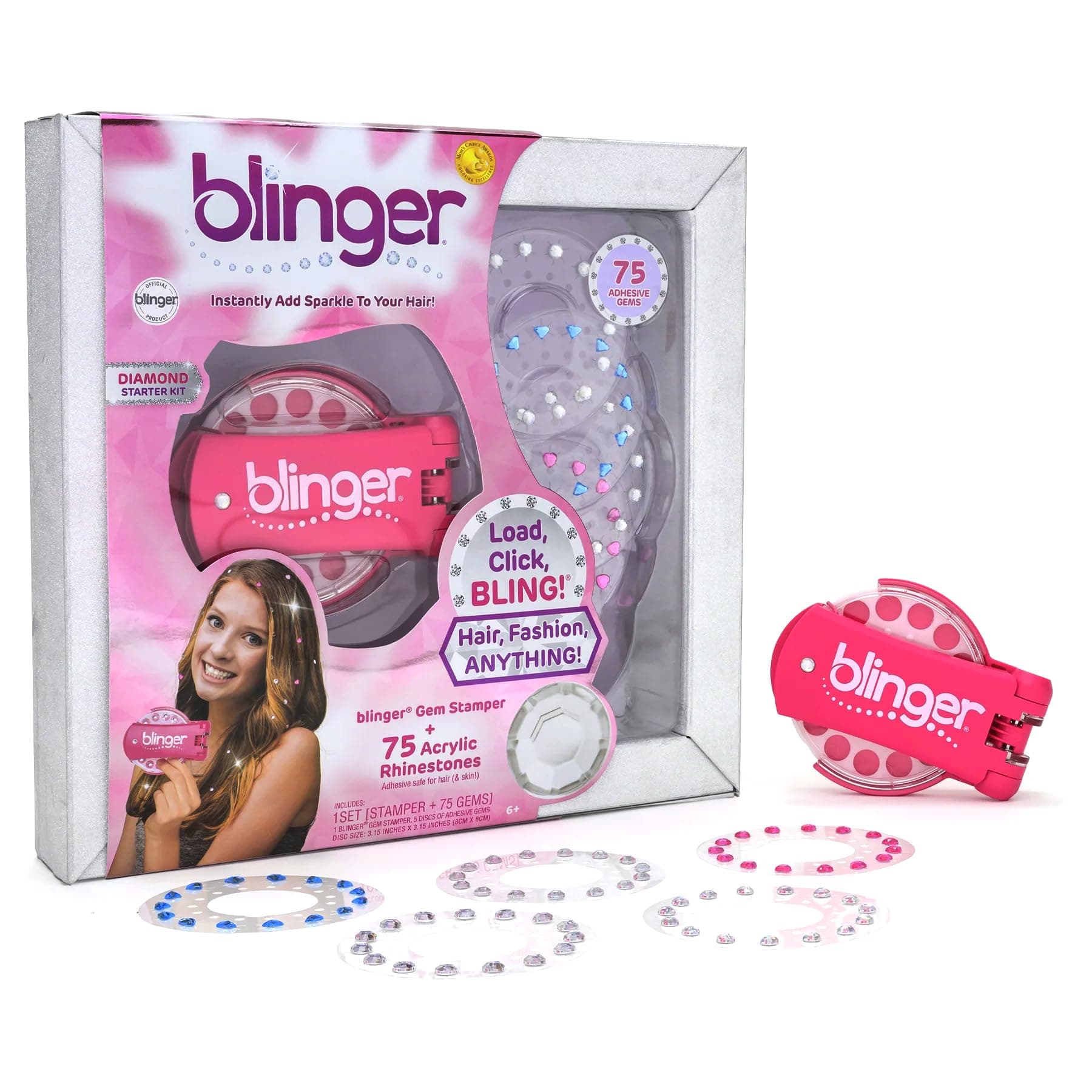 blinger® Diamond Collection Starter Kit | Gem Stamper & 75 Rhinestones | Instantly Add Sparkle to Your Hair | Simply Load, Click, Bling® | Bedazzler Kit for Hair, Clothes & Crafts (Dreams)