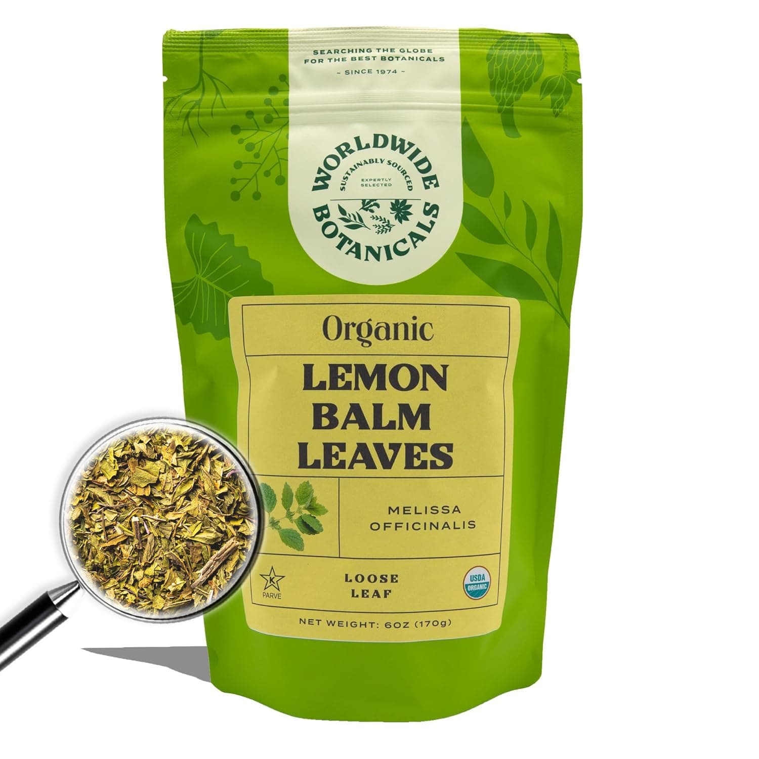 Organic Lemon Balm Tea - Loose Leaf Premium Herbal Tea | 100% Pure Lemon Balm Leaves | Calming Tea for Stress Relief and Good Digestion | Kosher, 6 Ounces