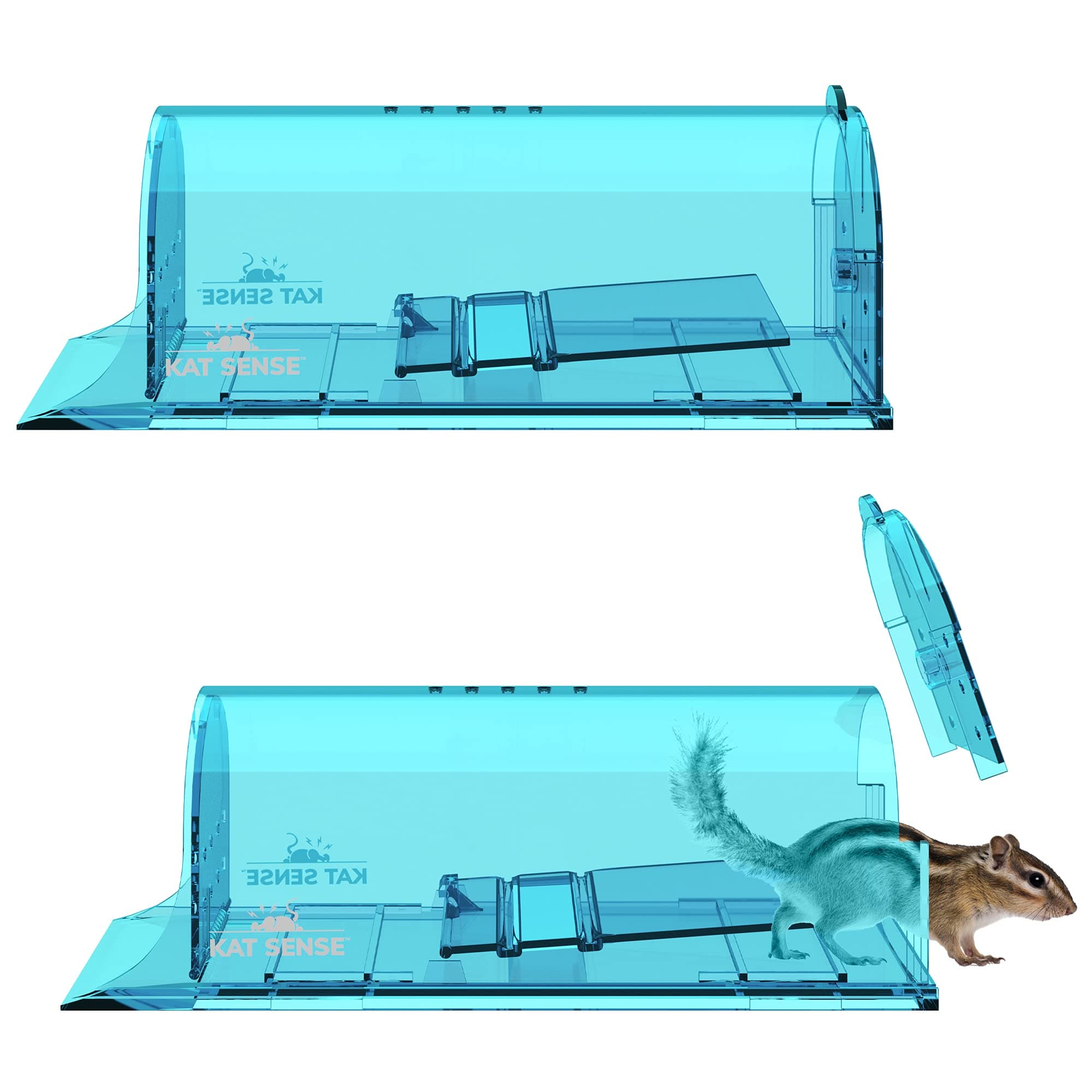 Kat Sense Large Humane Rat Traps, Set of 2, Catch and Release Chipmunks Into The Wild, Cruelty Free, Live Capture Plank Trap, Smart No Kill Rodent House Cage, A Friendly Pest Control Solution