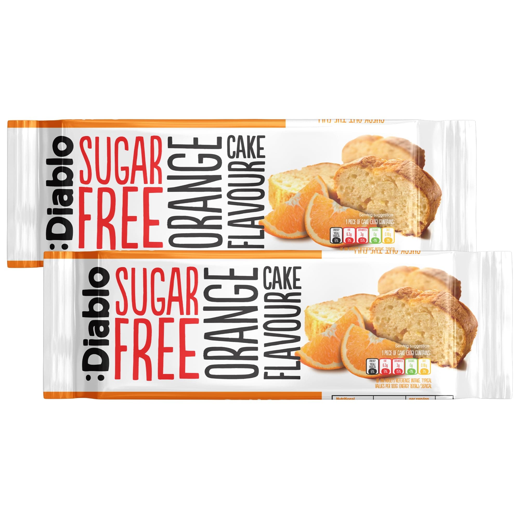 Diablo Sugar Free Cake Orange Flavour – Healthy Snacks Sweet Treat, Cakes and Desserts for All, Ideal for Snack Time, Tea & Party Treat, Halal & Kosher Approved – 200g (Pack of 2)