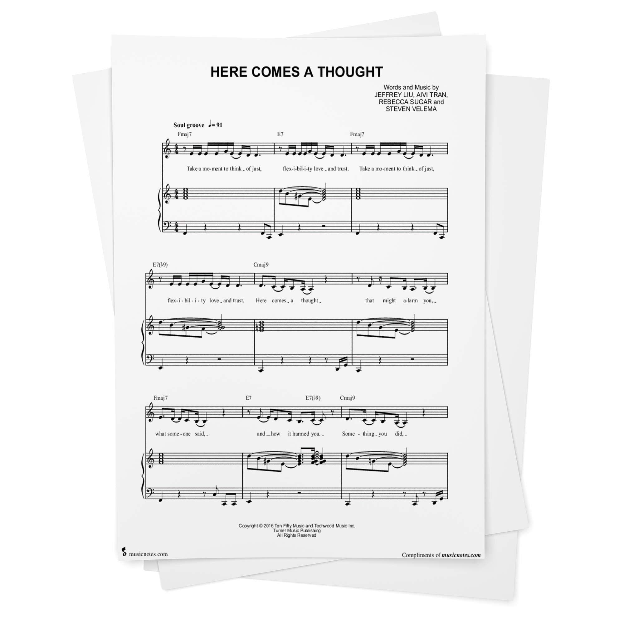 Here Comes a Thought Sheet Music from Steven Universe - Piano/Vocal/Chords, Singer Pro from Musicnotes