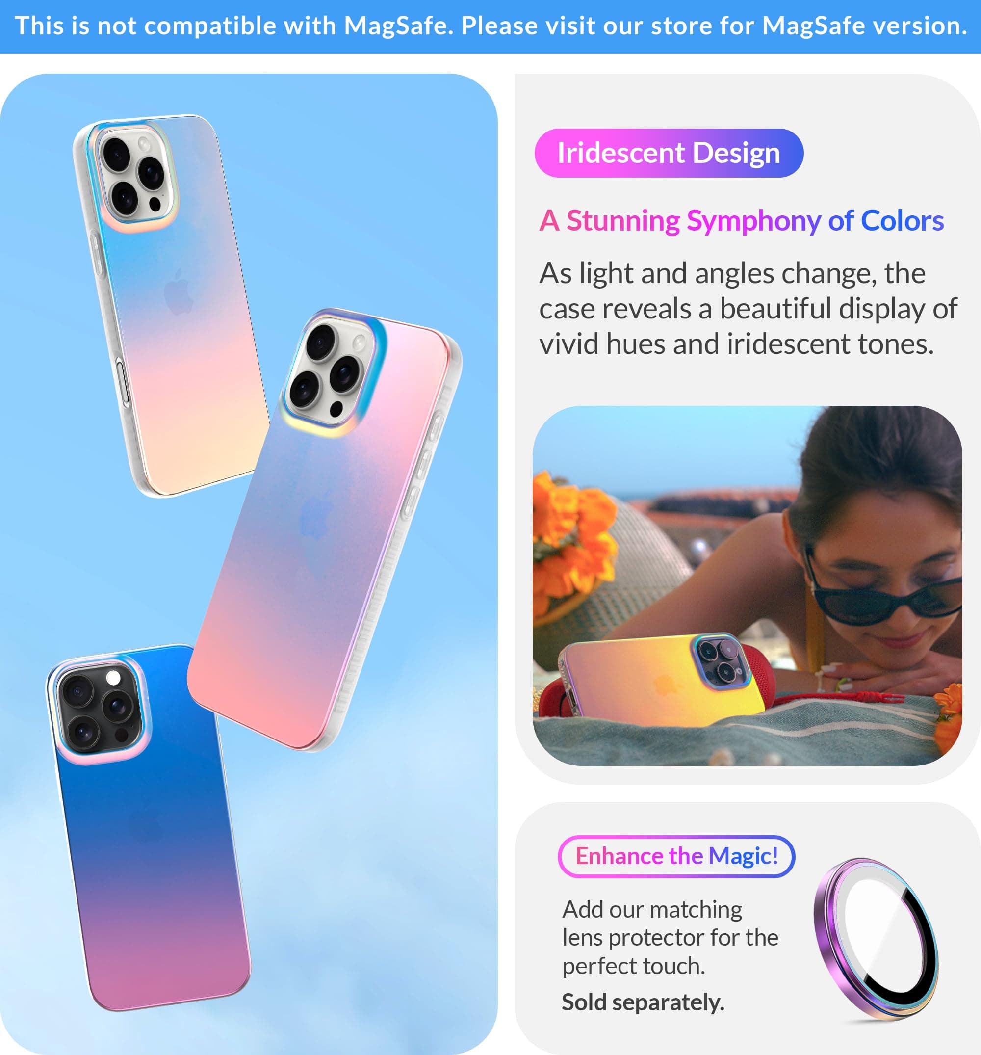 LONLI Hue for iPhone 16 Pro Max Case – Dynamic PrismGlow Holographic Iridescent Phone Cover, Slim Shock-Absorbing Protection, Cute Aesthetic Case for Women & Girls