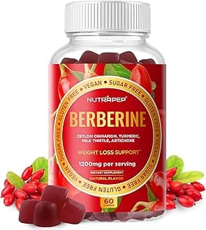 Premium Berberine HCl Weight Loss Support Gummies - 1200 mg Berberine HCl with Ceylon Cinnamon Turmeric Milk Thistle Artichoke for Metabolism Appetite Support - Sugar Free Gluten Free