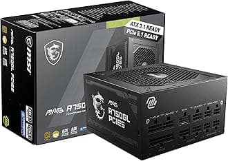 MSI MAG 750W Power Supply 80 Plus Gold - -Native 16 pin Connector Design - -Full Modular Design - 7 Year Warranty -Industrial Level Protection with OVP,OCP,OPP,OTP, SCP, UVP [MAG A750GL PCIE5]