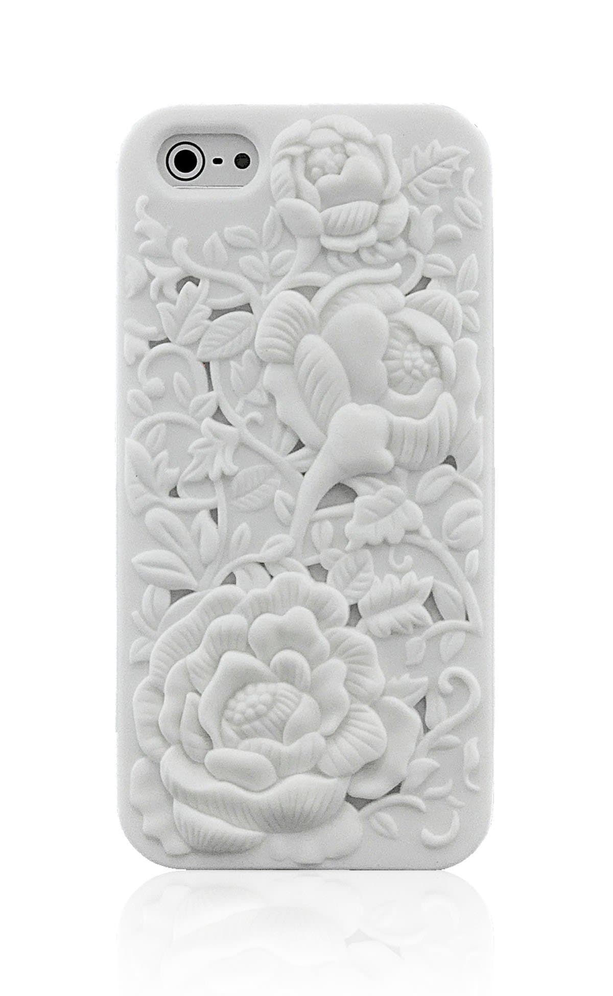 LiViTech(TM) 3D Sculpture Design TPU Rose Flower silicone Case Cover for iPhone 5s 5 (White)