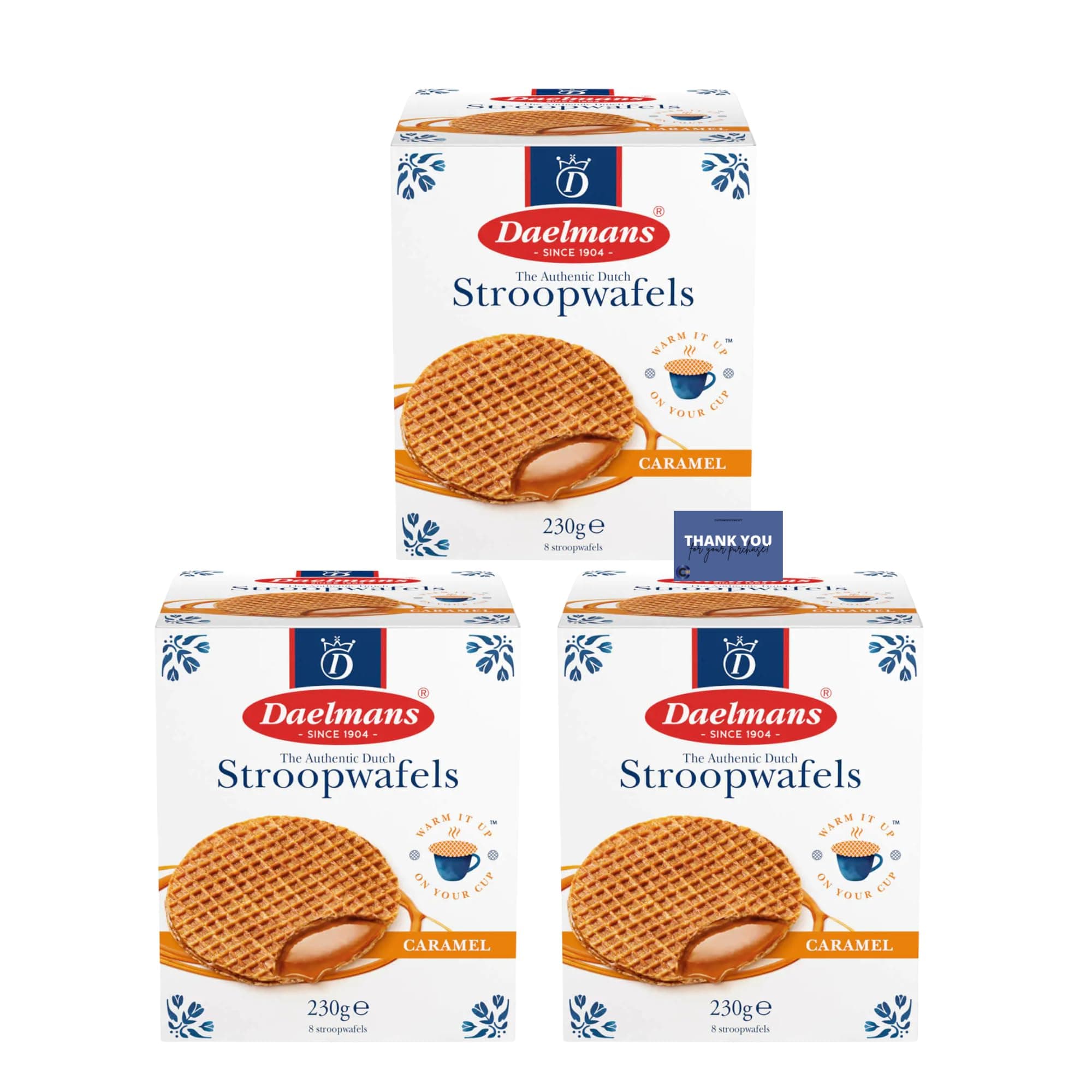 Daelmans Caramel Stroopwafels 8 Pack - Dutch Delight: Irresistibly Sweet and Gooey Waffle Treats (230g x 3)