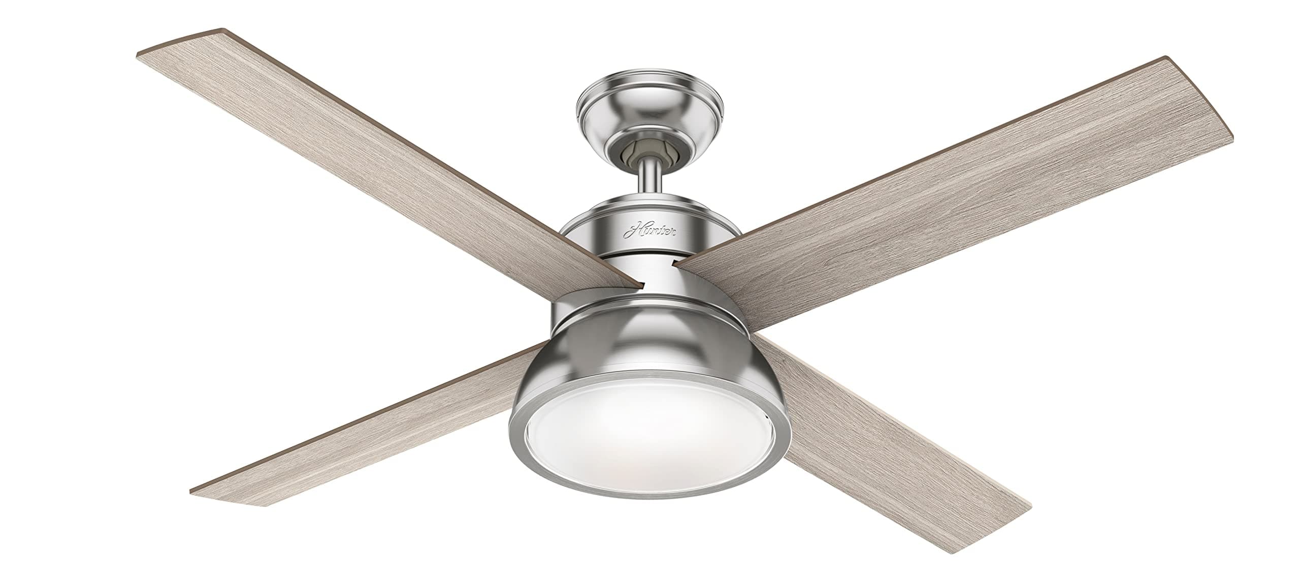 FAN Ceiling Fan Loki 132 cm Indoor, with light and Handheld remote, Brushed Nickel, 4 Reversible Blades Light Gray Oak and Natural Wood Ideal for Summer or Winter, Model 50424