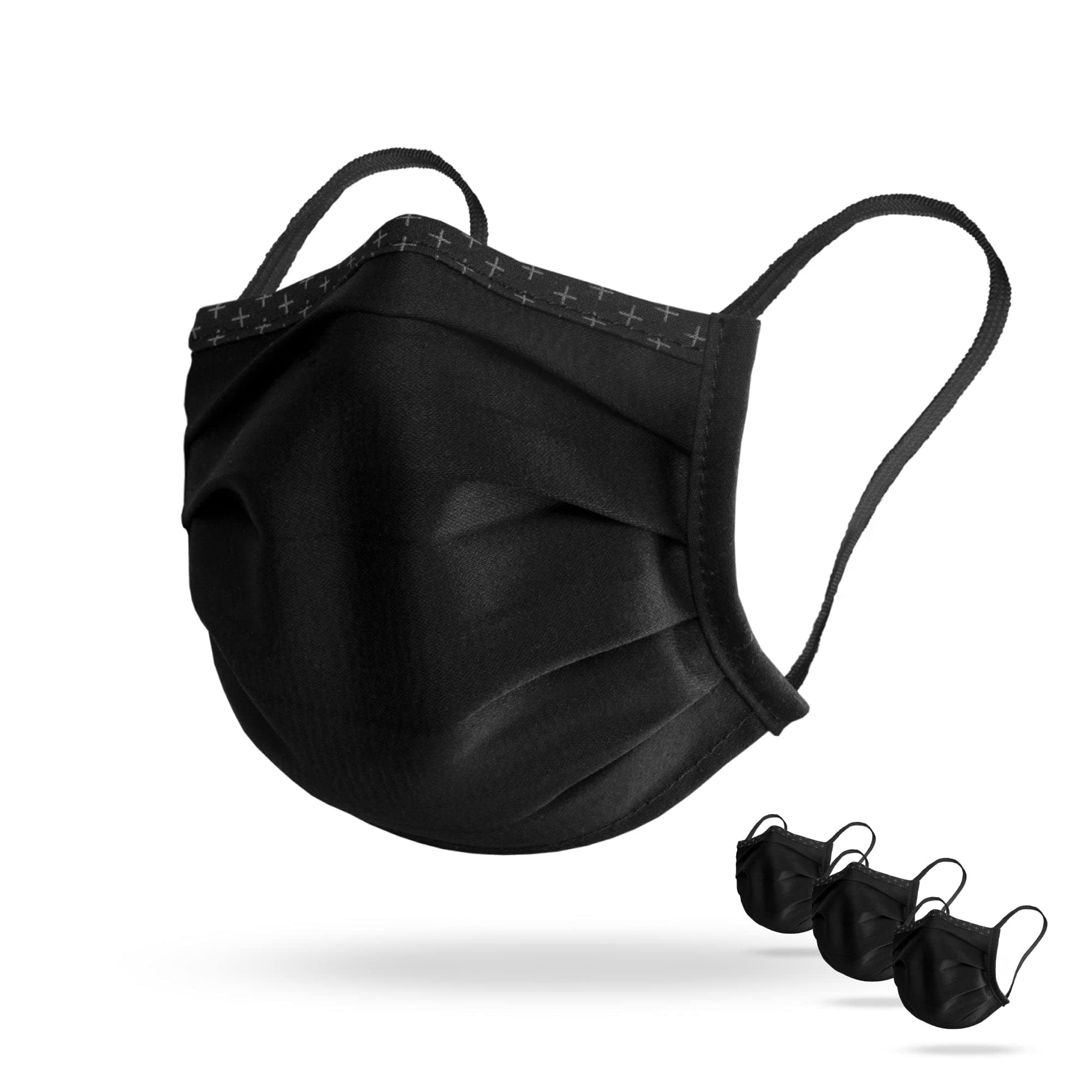 ISKO Vital+ Face Mask - 30 x Washable & reusable face cover from organic cotton CE & EN 14683 certified - 3 pack masks - black size L - adults - filtration >95%