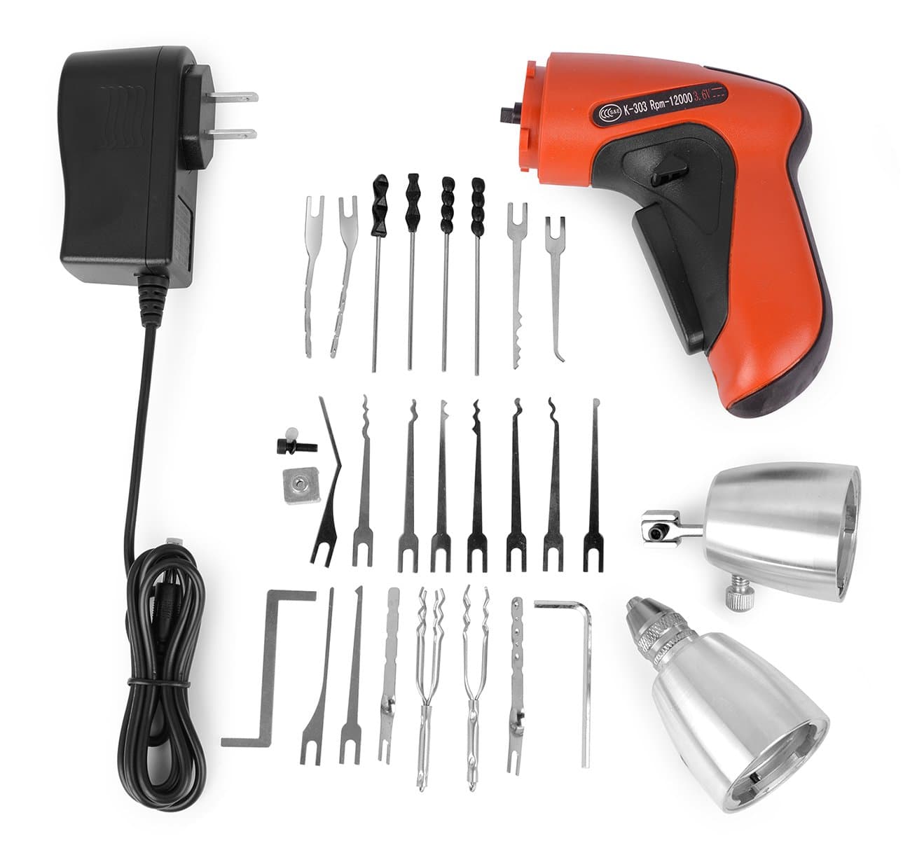 K303 Cordless Electrical Lock Pick Gun Locksmith Tool Kit with 25pcs Lock Pick Tools Easily Open Locks