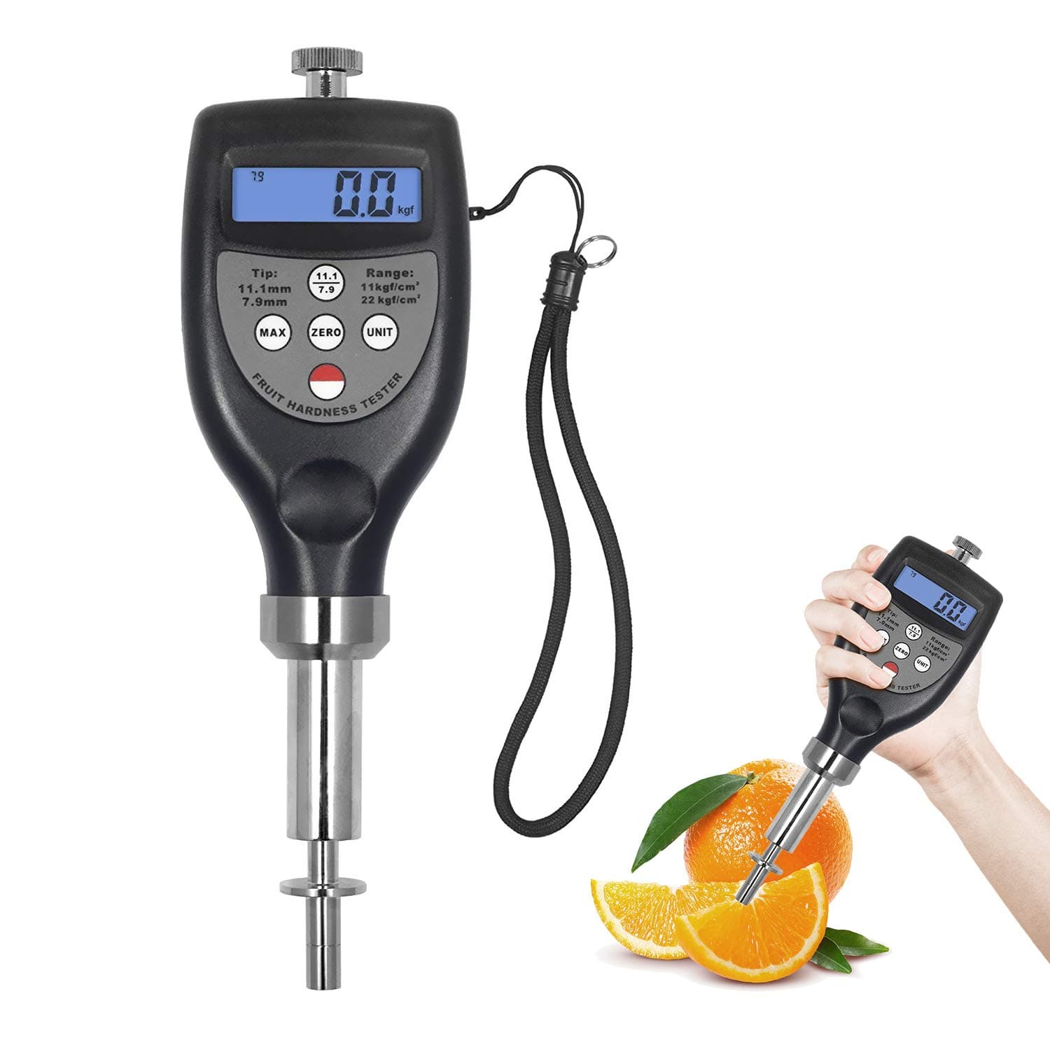 MaquiGra Digital fruit penetrometer Portable Sclerometer Hardness Tester for Vegetables and Fruits Apple Pear and Strawberry Hardness Meter With LCD screen 2 Probes 7.9mm / 11.1mm