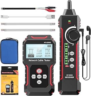 RJ45 Network Cable Tester and Tracer, VXSCAN NF-8209S Ethernet Cable Tester Wire Tracer with NCV & Lamp for CAT5 CAT6 CAT6a - Cont/Length Measurement/SCAN/Flash/QC/NCV/POE Tester