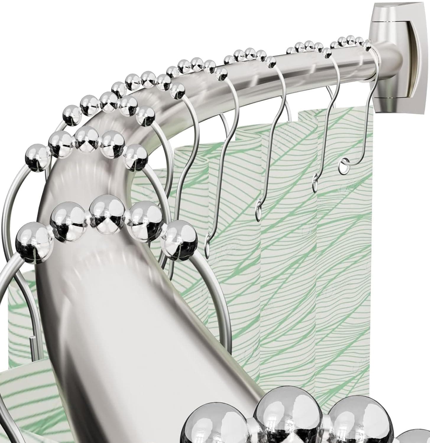 Curved Shower Curtain Rod for Bathroom, 40-72 Inches Adjustable Curved Shower Rod, 0.9MM Rustproof Shower Curtain Rod with Rotating Brackets for Extra Shower Space, Need To Drill, Brush Nickel