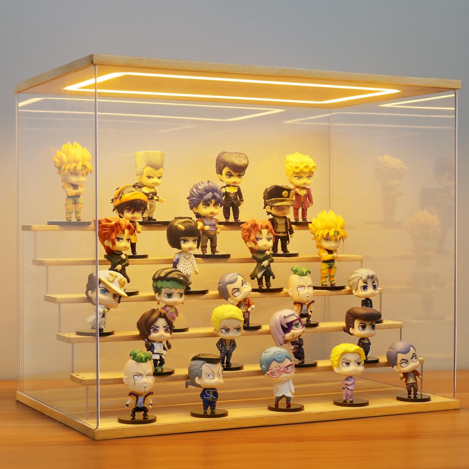Clear Acrylic Display Case with Light , 6 Tier Display Box Stand Assembly Dustproof Protection Showcase for Collectibles Action Figures (6 Tier L 19.7*12.6*16.5in；50×32×42cm)