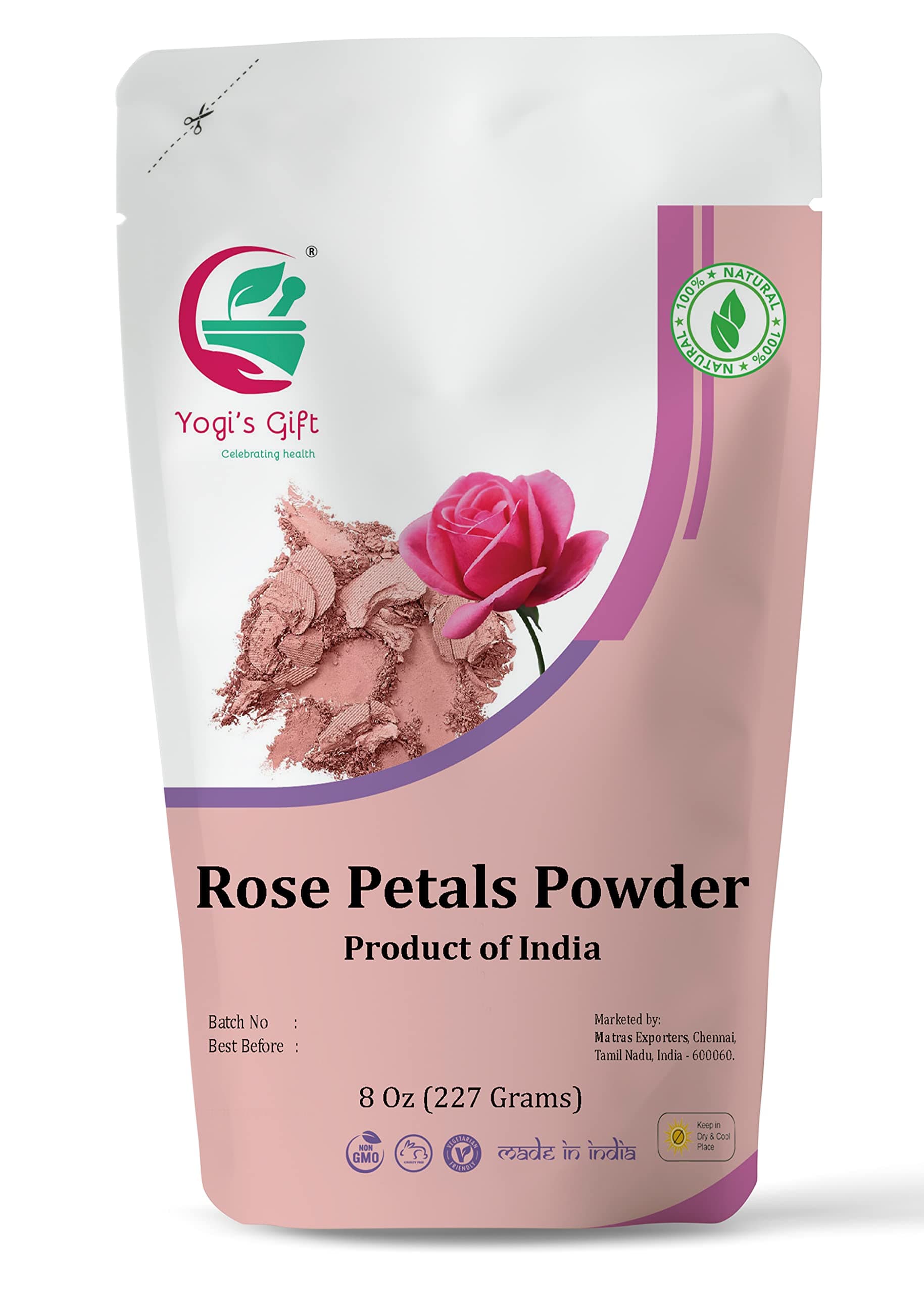 Rose Petal Powder | 8 oz | Make Tea, Smoothies or Lattes | Best Ingredient for Face Mask Too | Soothing Fragrance | Excellent Natural Skin Toner | by Yogi’s Gift®